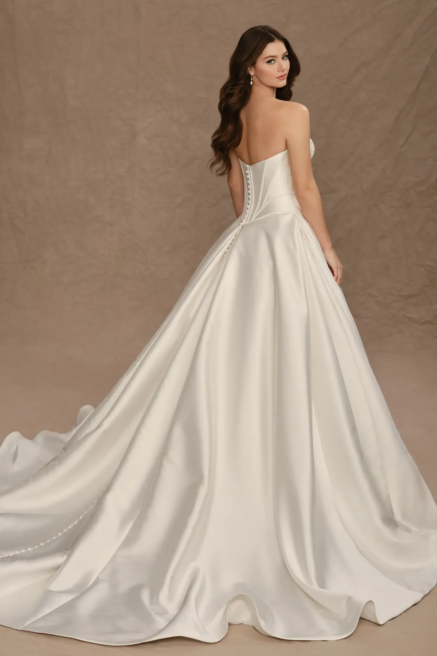Ball Gown Curved Lace Appliques Mikado Wedding Dress #MT4011