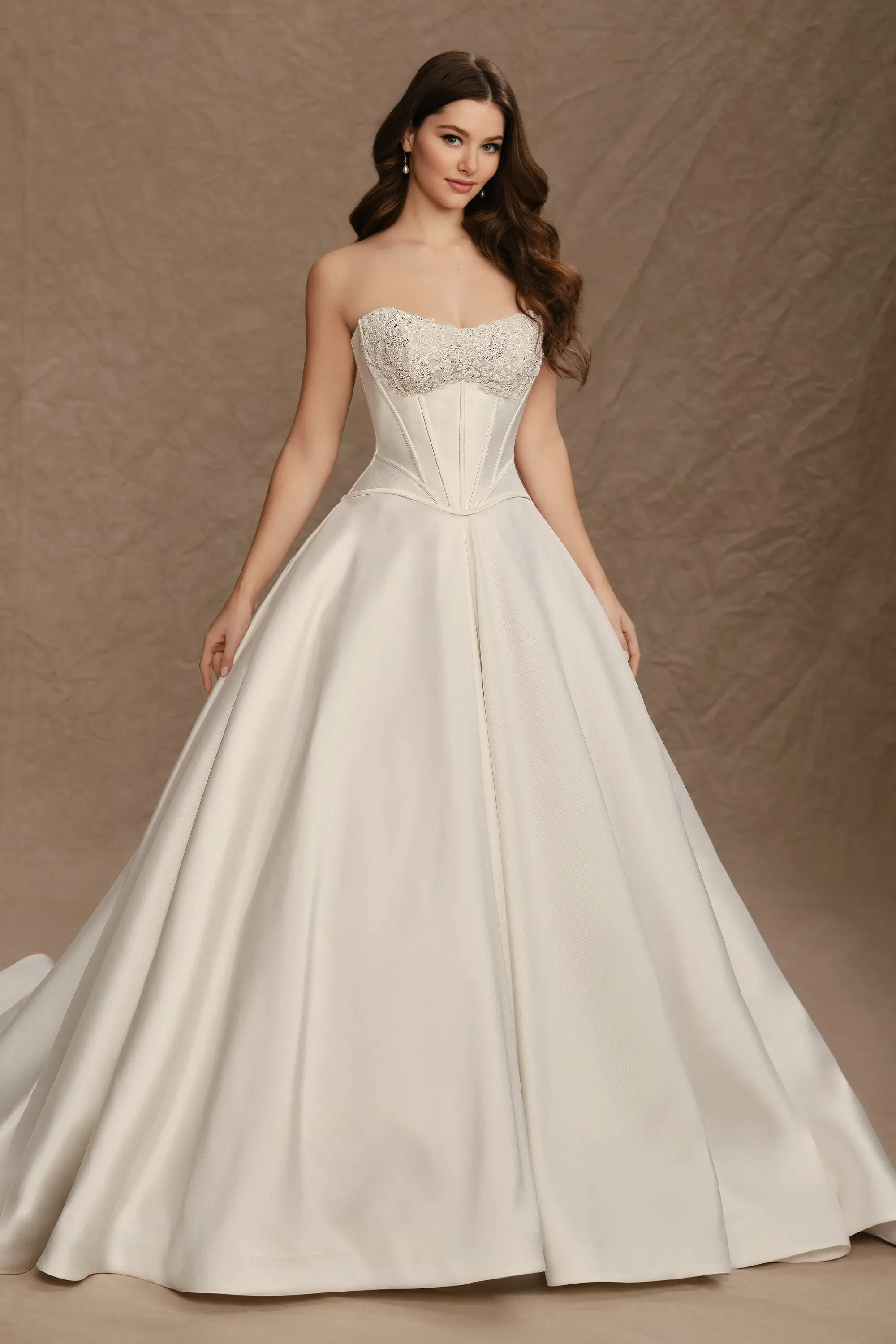 Ball Gown Curved Lace Appliques Mikado Wedding Dress #MT4011