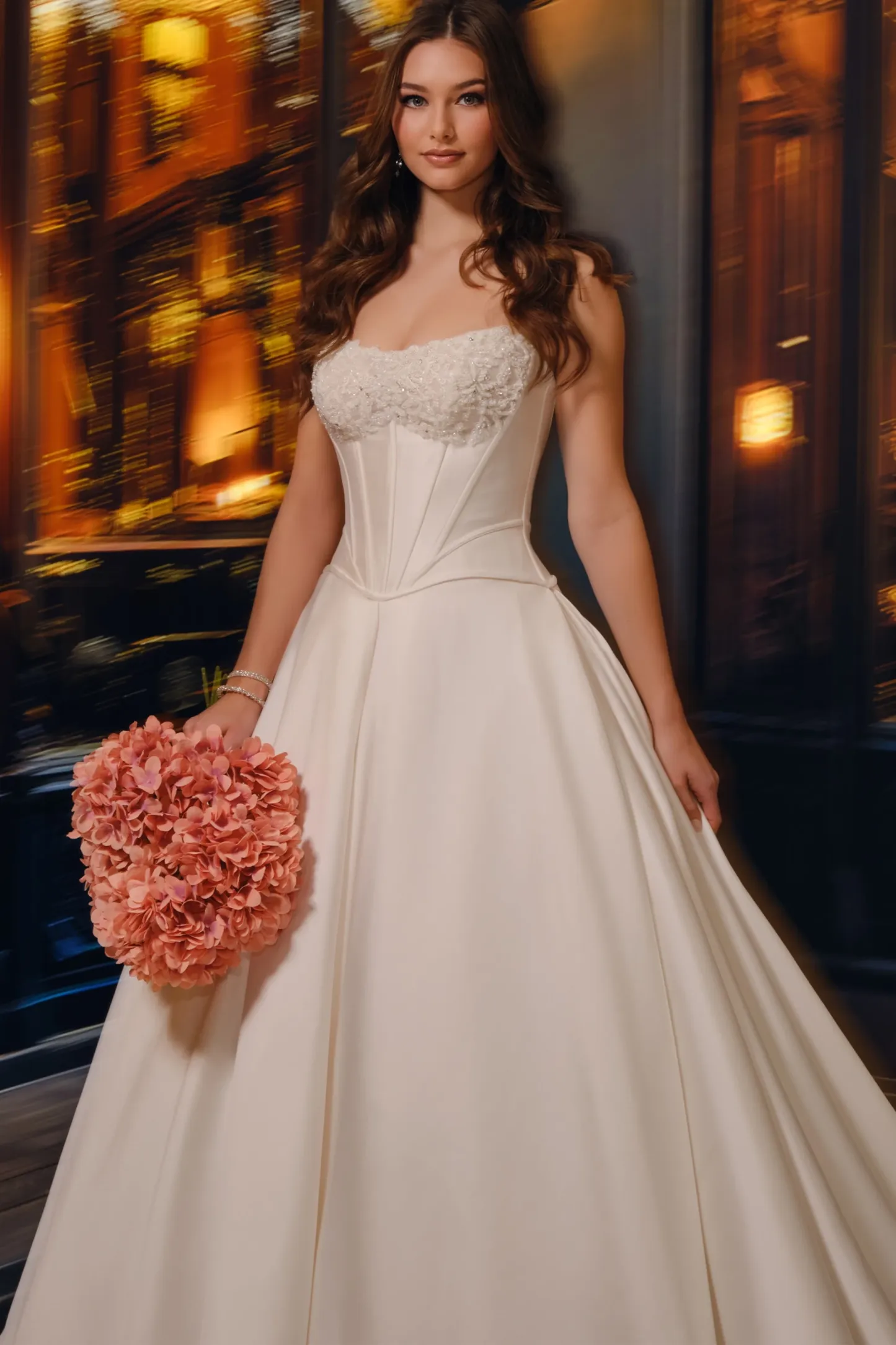 Ball Gown Curved Lace Appliques Mikado Wedding Dress #MT4011