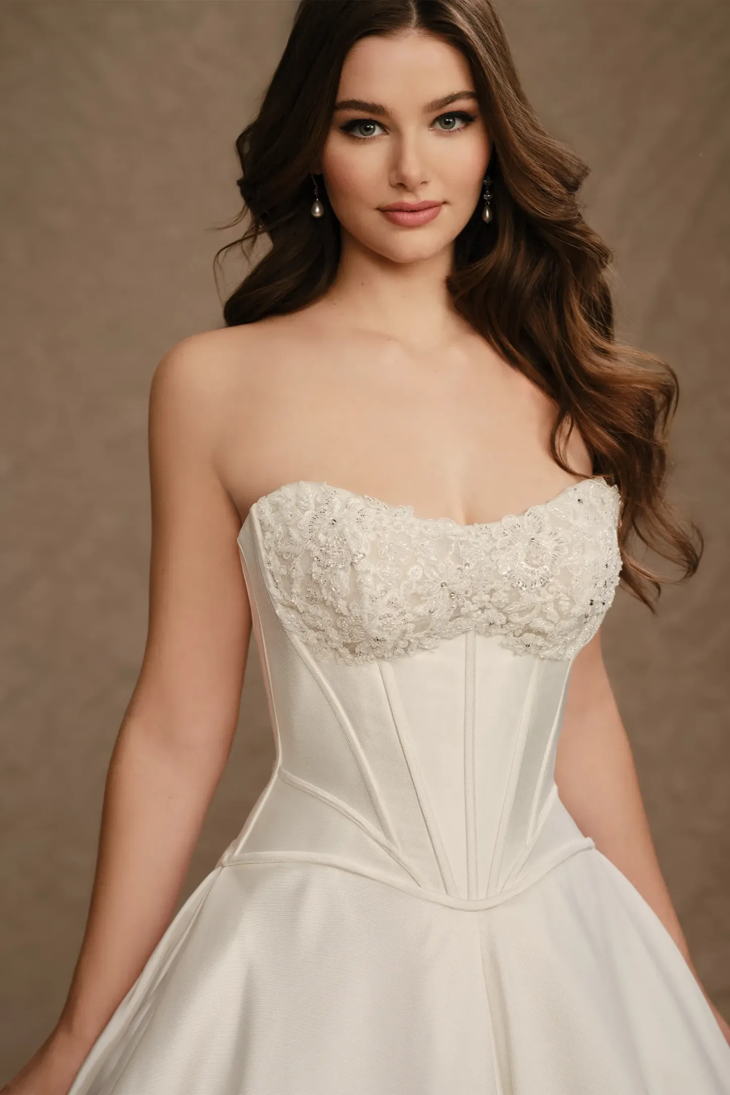 Ball Gown Curved Lace Appliques Mikado Wedding Dress #MT4011