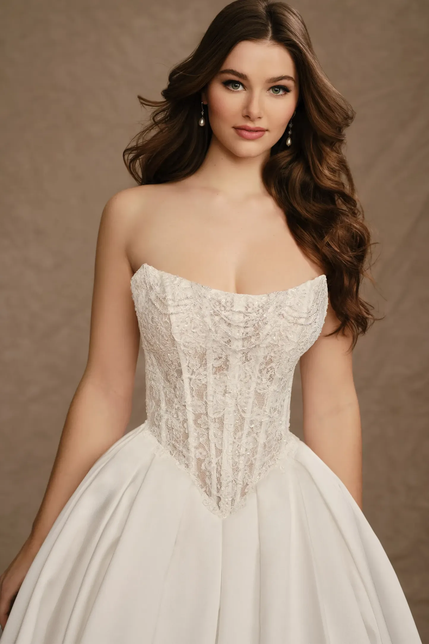 Curved Strapless Beading Satin Wedding Dress #MT4017