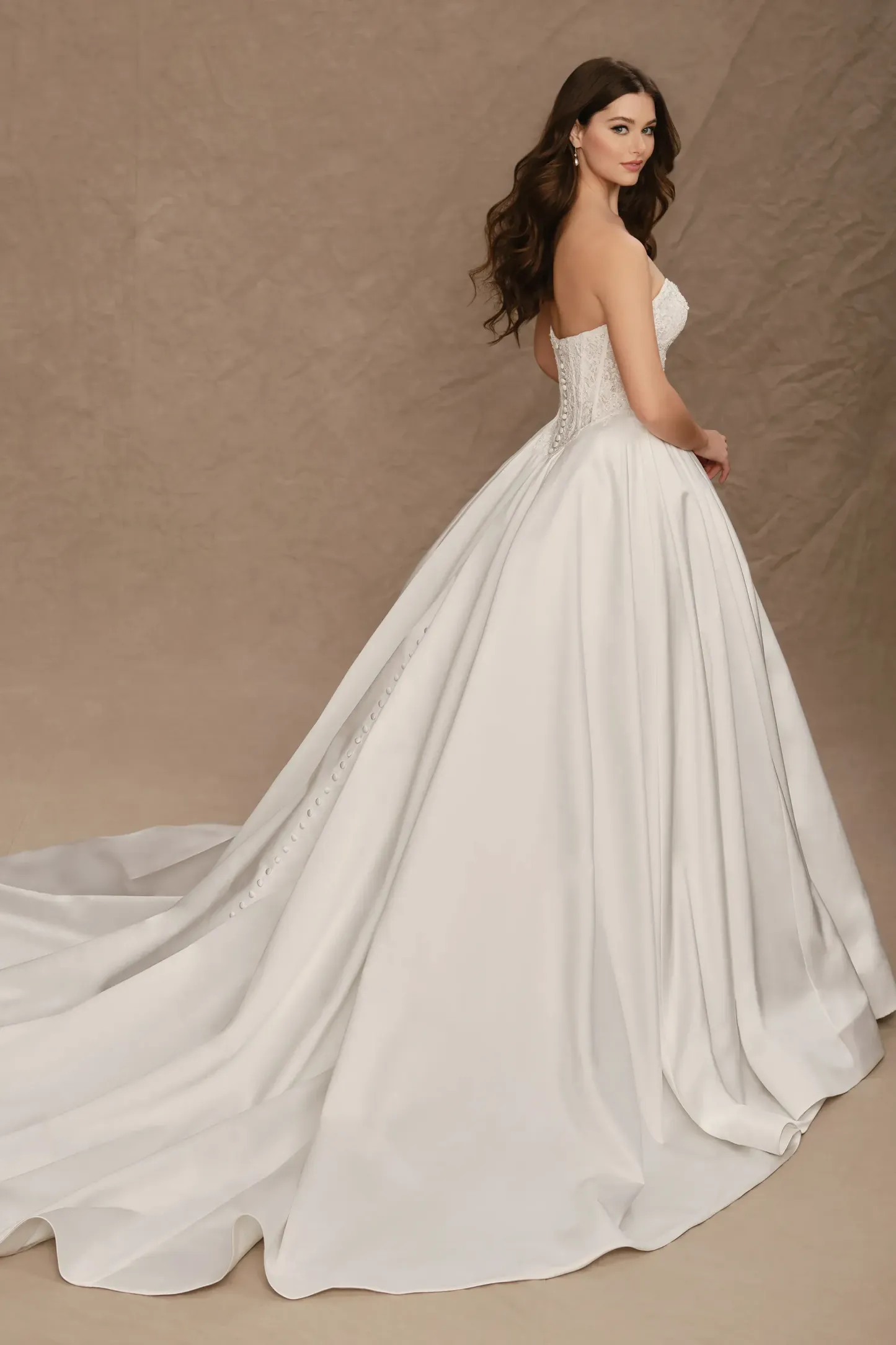 Curved Strapless Beading Satin Wedding Dress #MT4017
