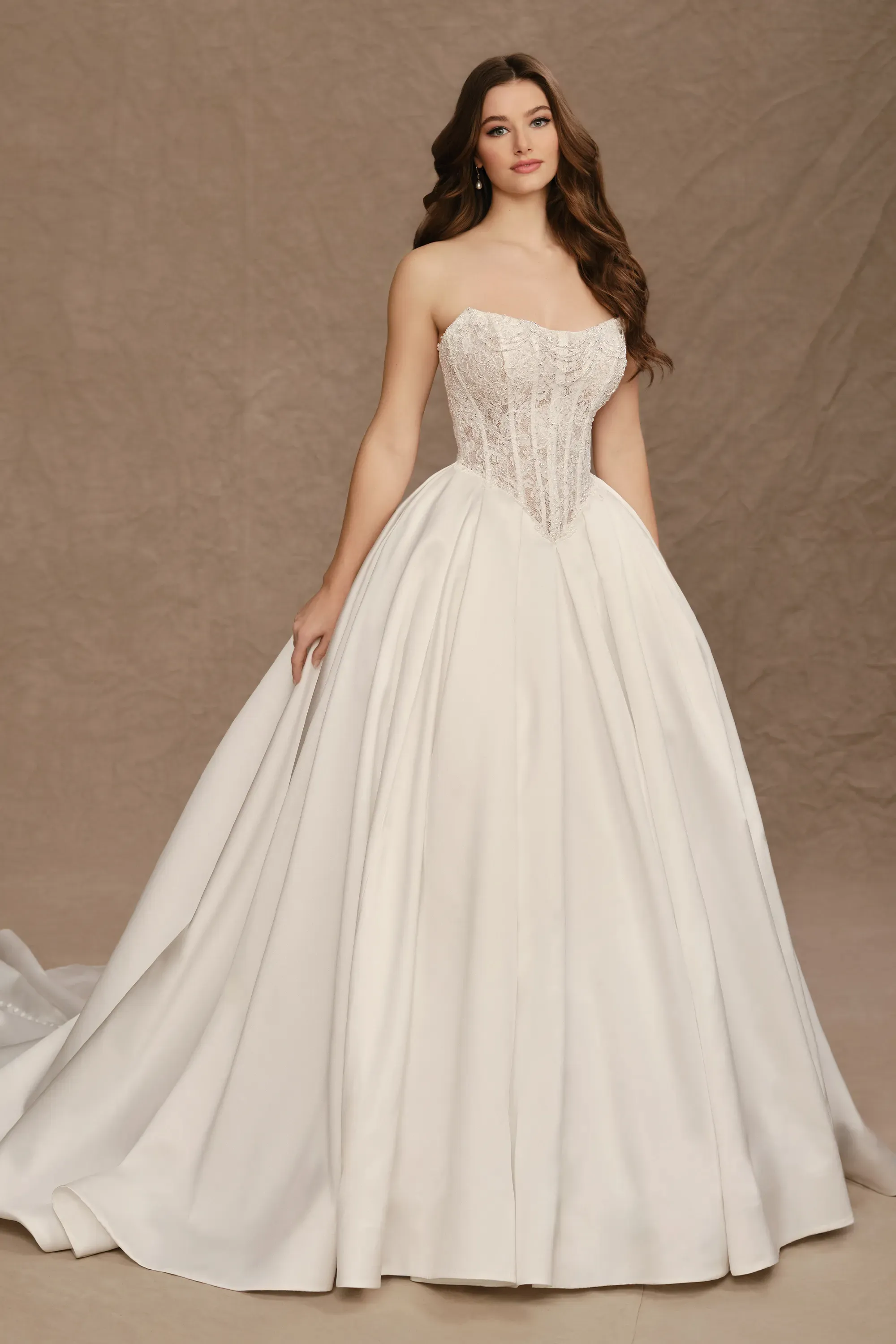 Curved Strapless Beading Satin Wedding Dress #MT4017