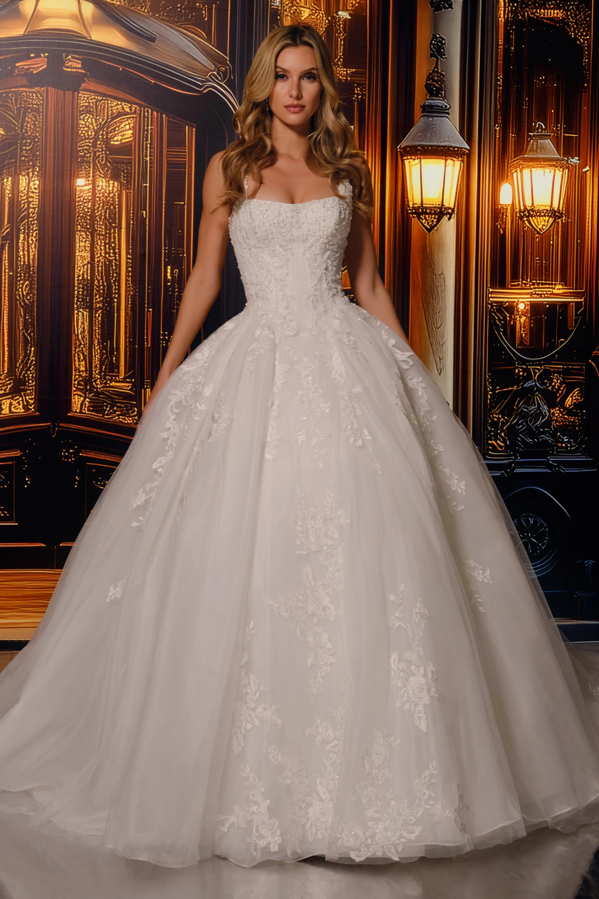 Ball Gown Scoop Lace Appliques Sleeveless Wedding Dress #MT4021