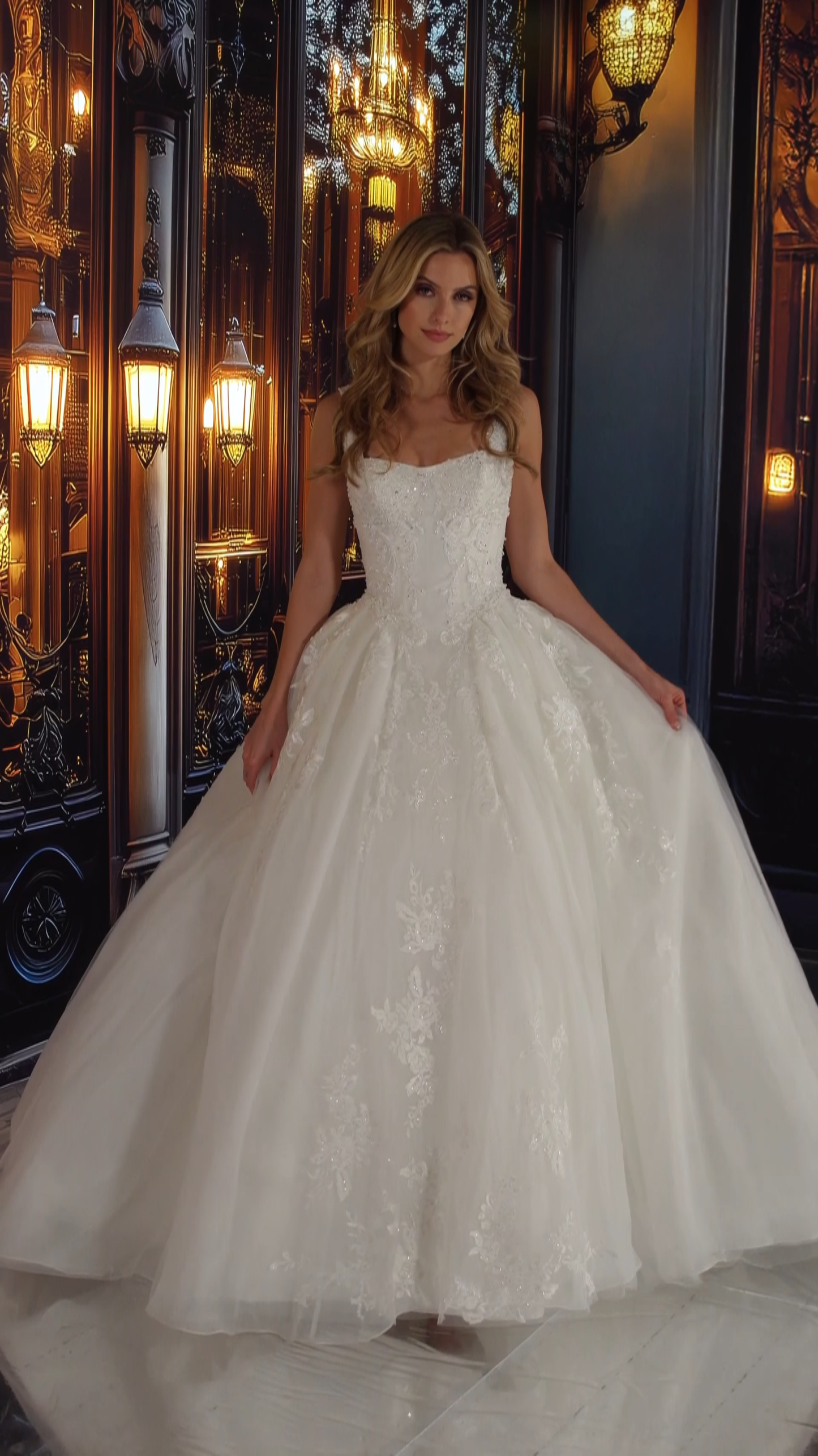 Ball Gown Scoop Lace Appliques Sleeveless Wedding Dress #MT4021