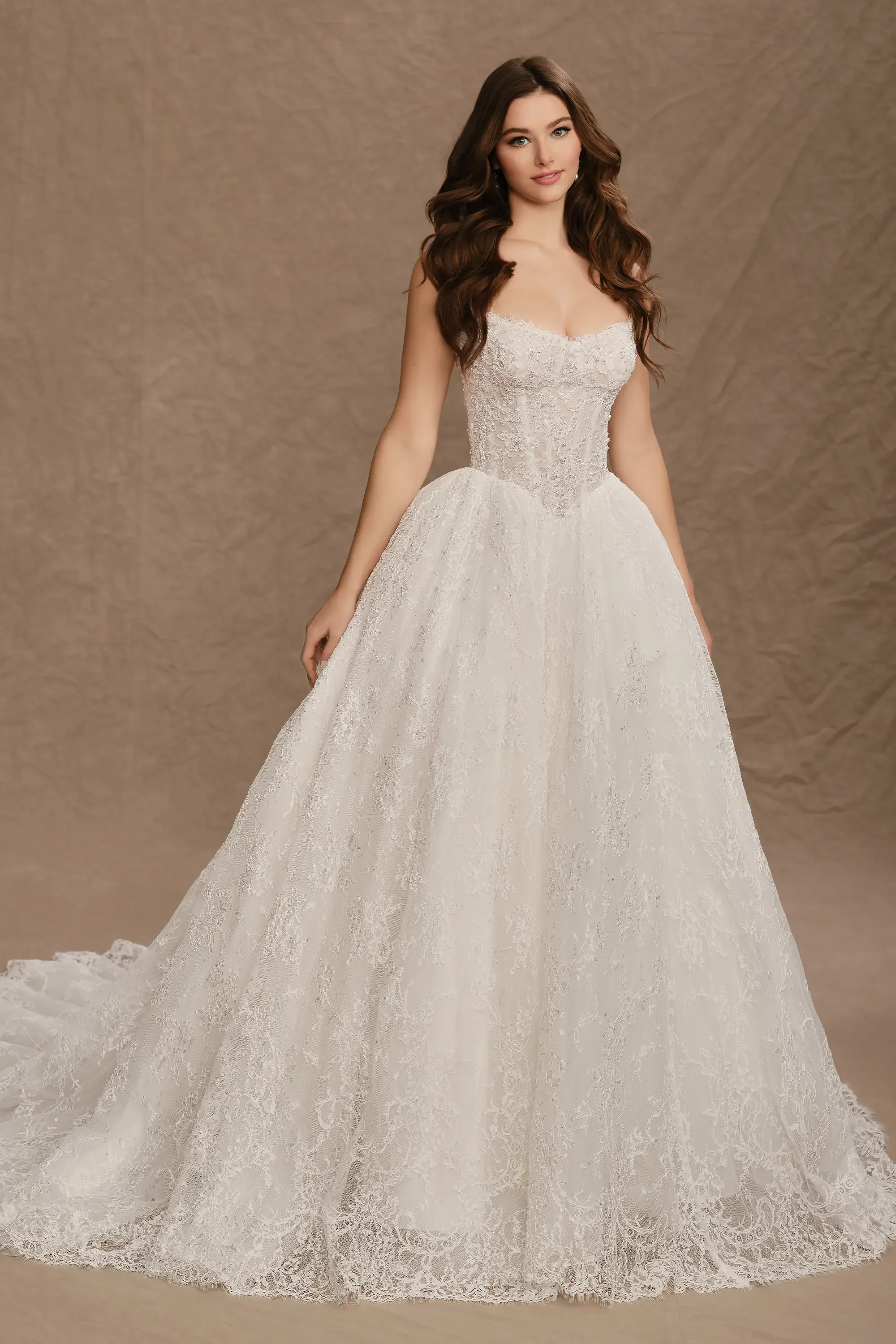 Strapless Sweetheart Beading Alencon Lace Wedding Dress #MT4022