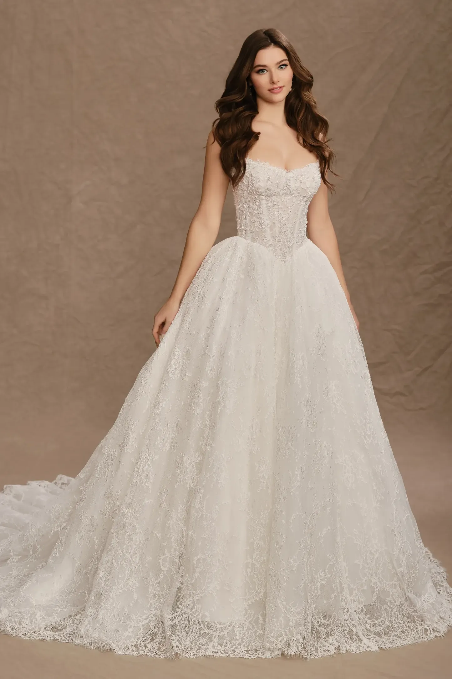 Strapless Sweetheart Beading Alencon Lace Wedding Dress #MT4022