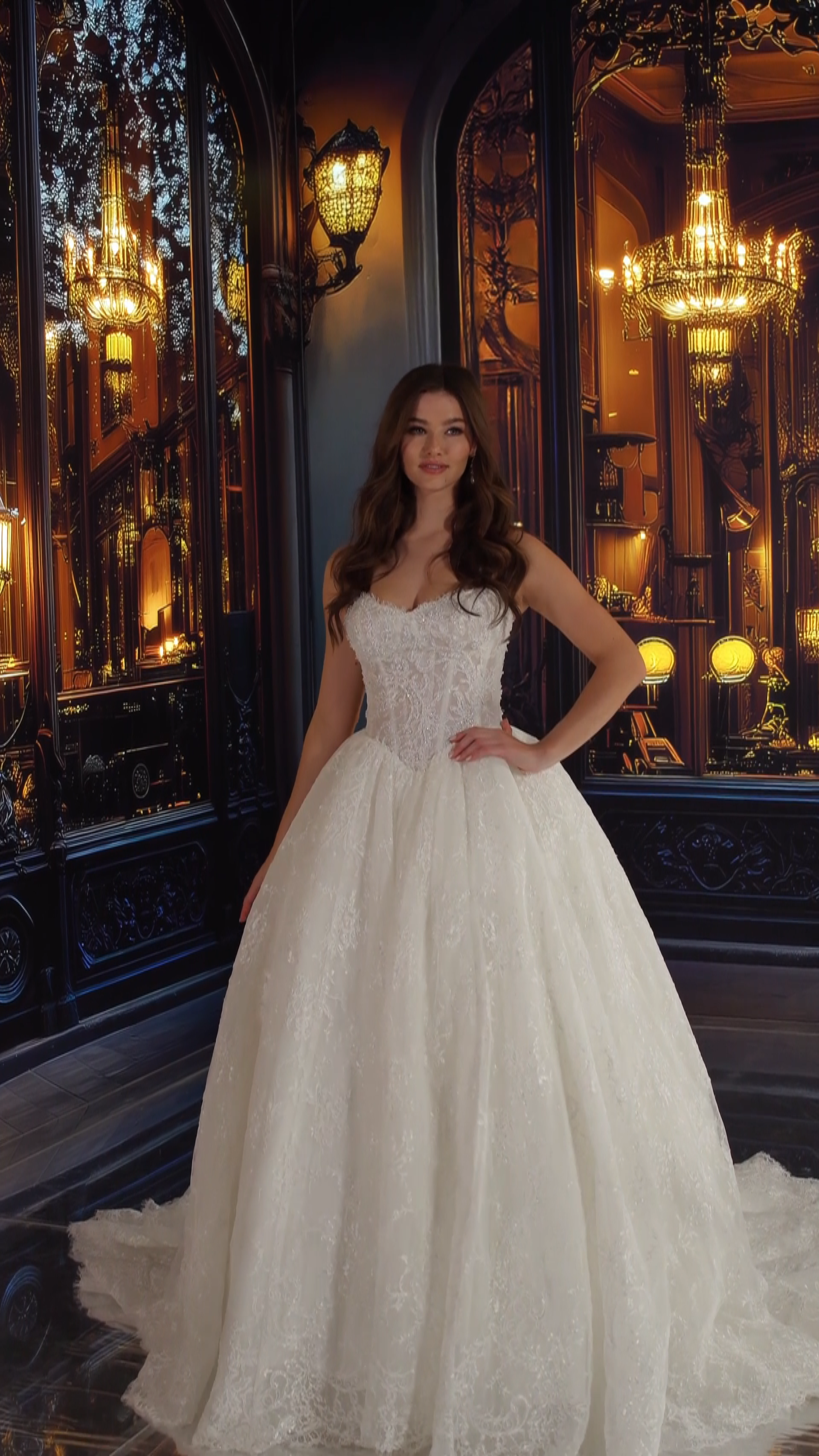 Strapless Sweetheart Beading Alencon Lace Wedding Dress #MT4022