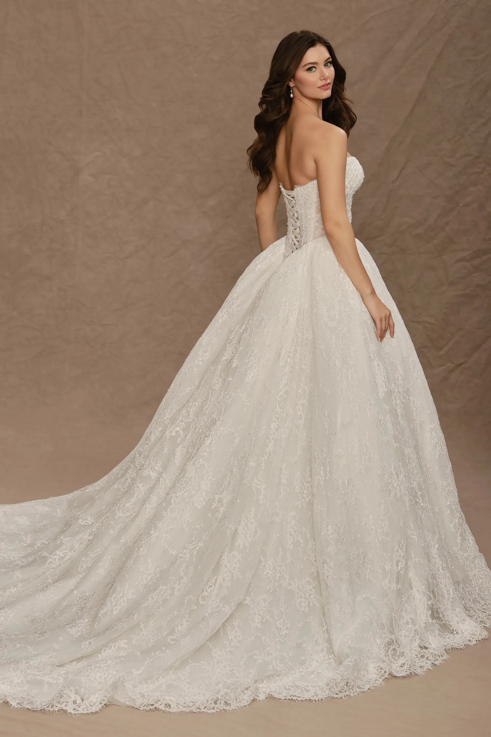 Strapless Sweetheart Beading Alencon Lace Wedding Dress #MT4022