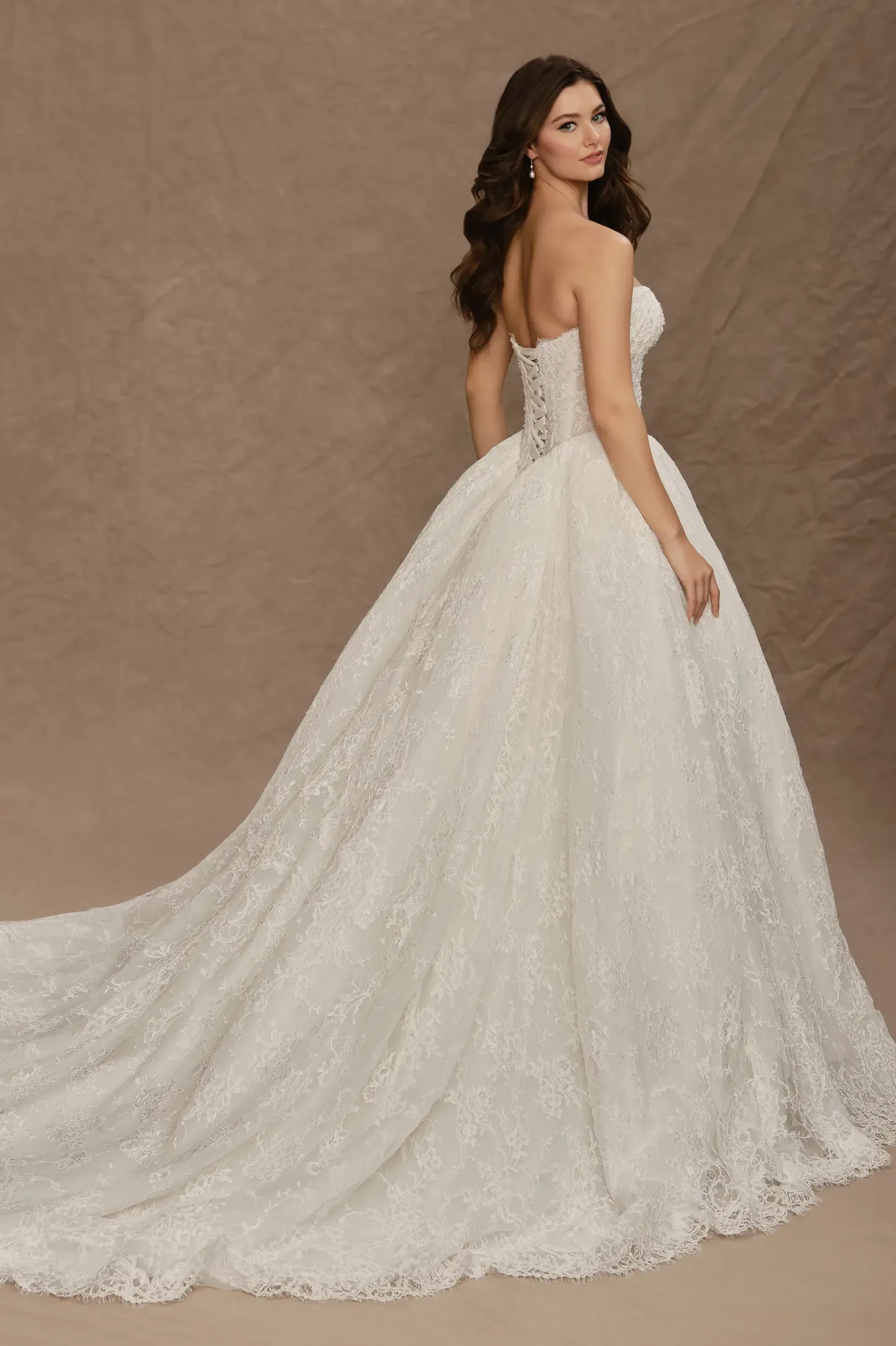 Strapless Sweetheart Beading Alencon Lace Wedding Dress #MT4022