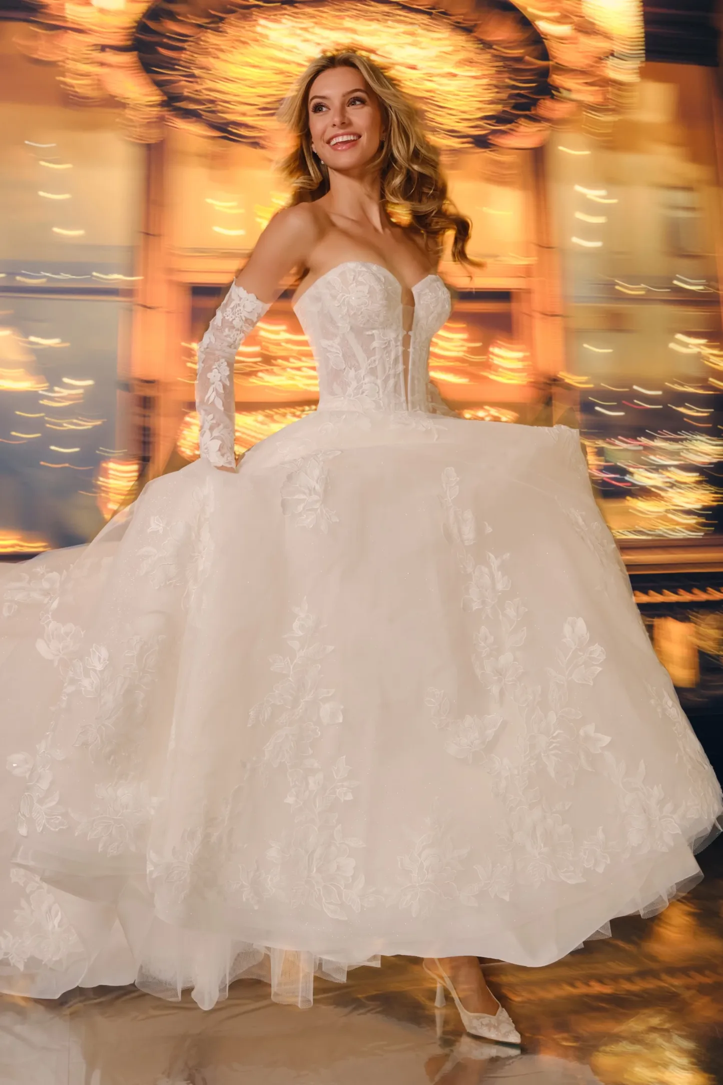 Ball Gown Sweetheart Sequin Lace Appliques Long Sleeves Wedding Dress #MT4024