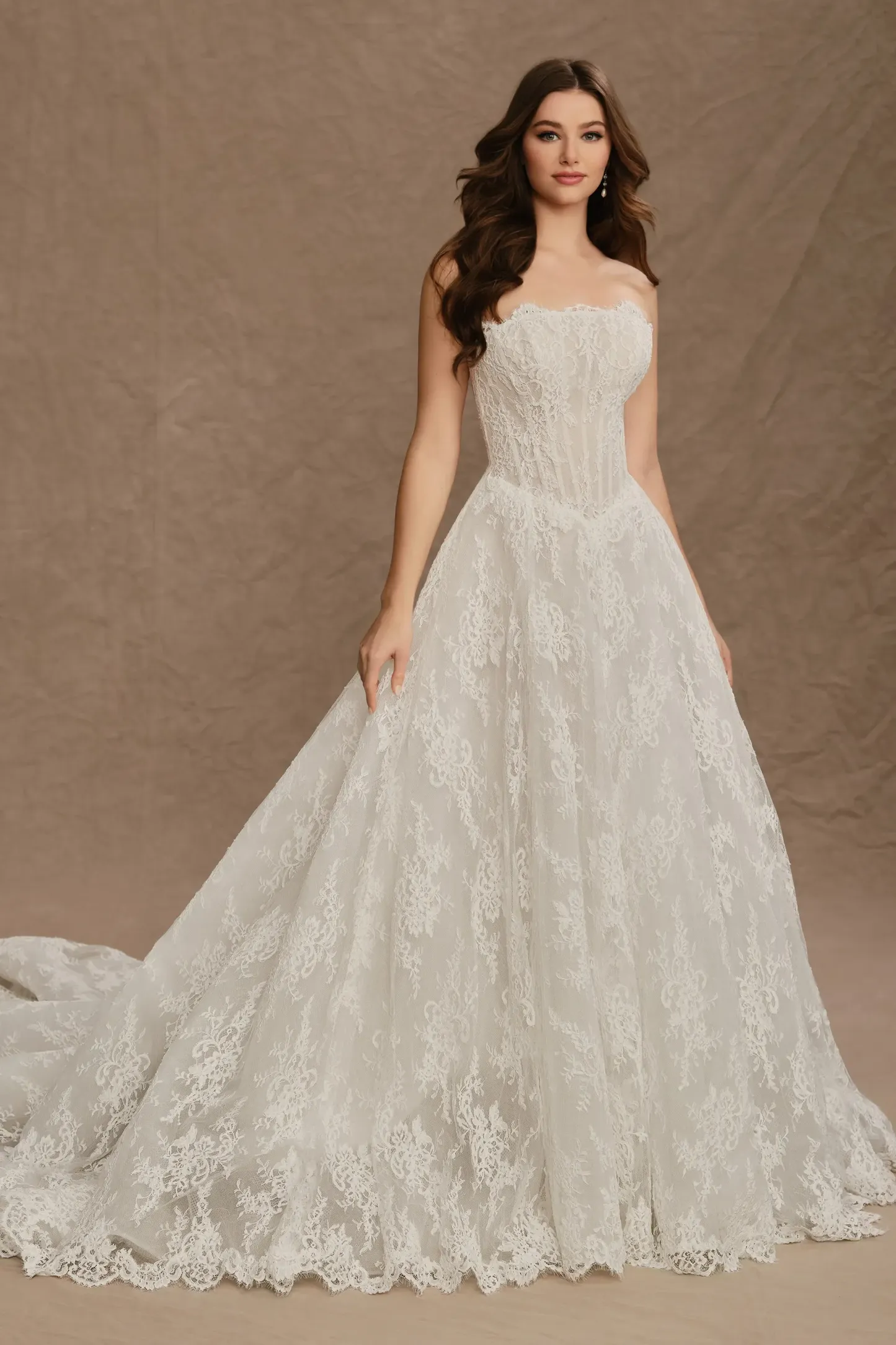 Straight Strapless Alencon Lace Wedding Dress #MT4025