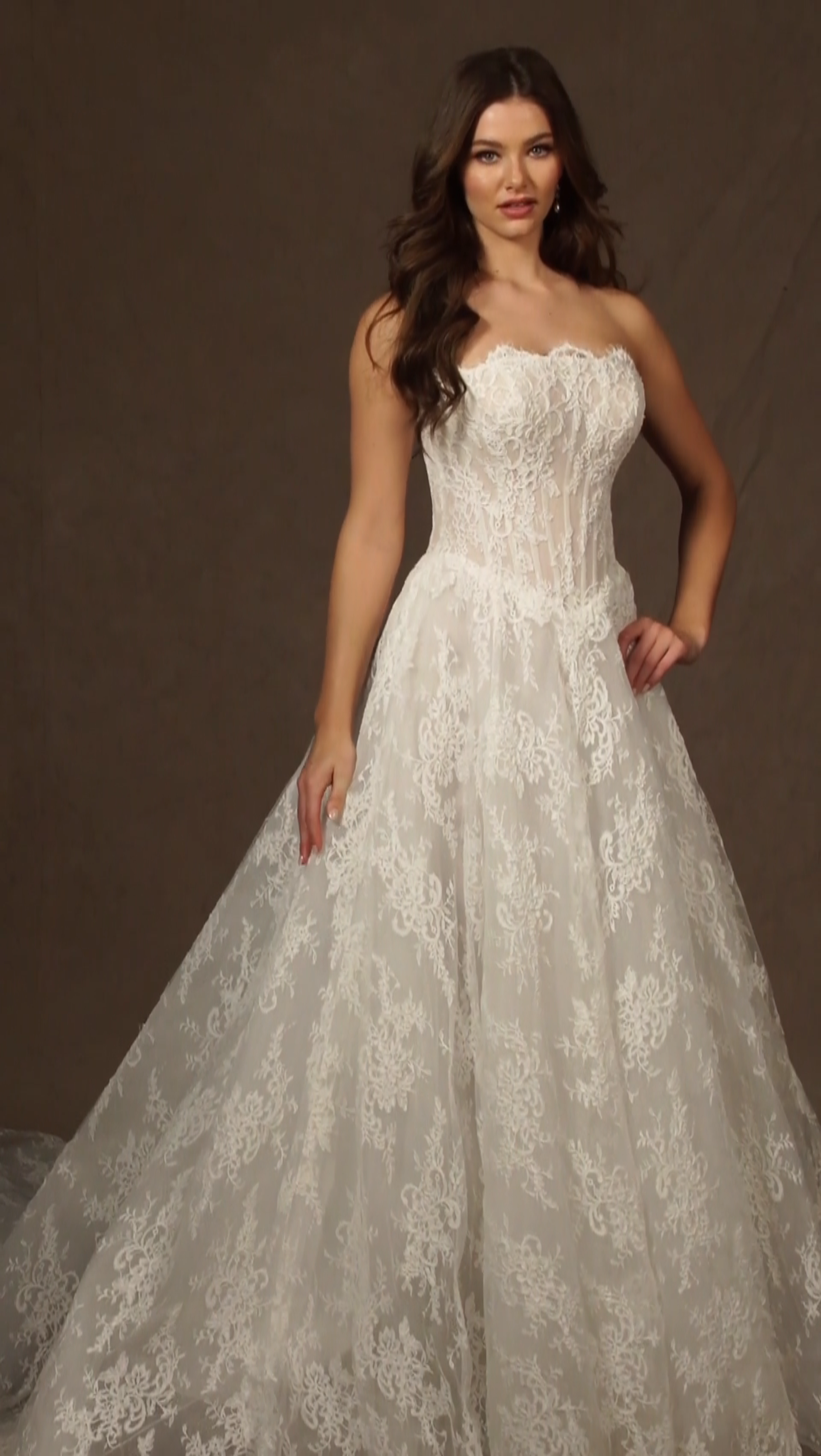 Straight Strapless Alencon Lace Wedding Dress #MT4025