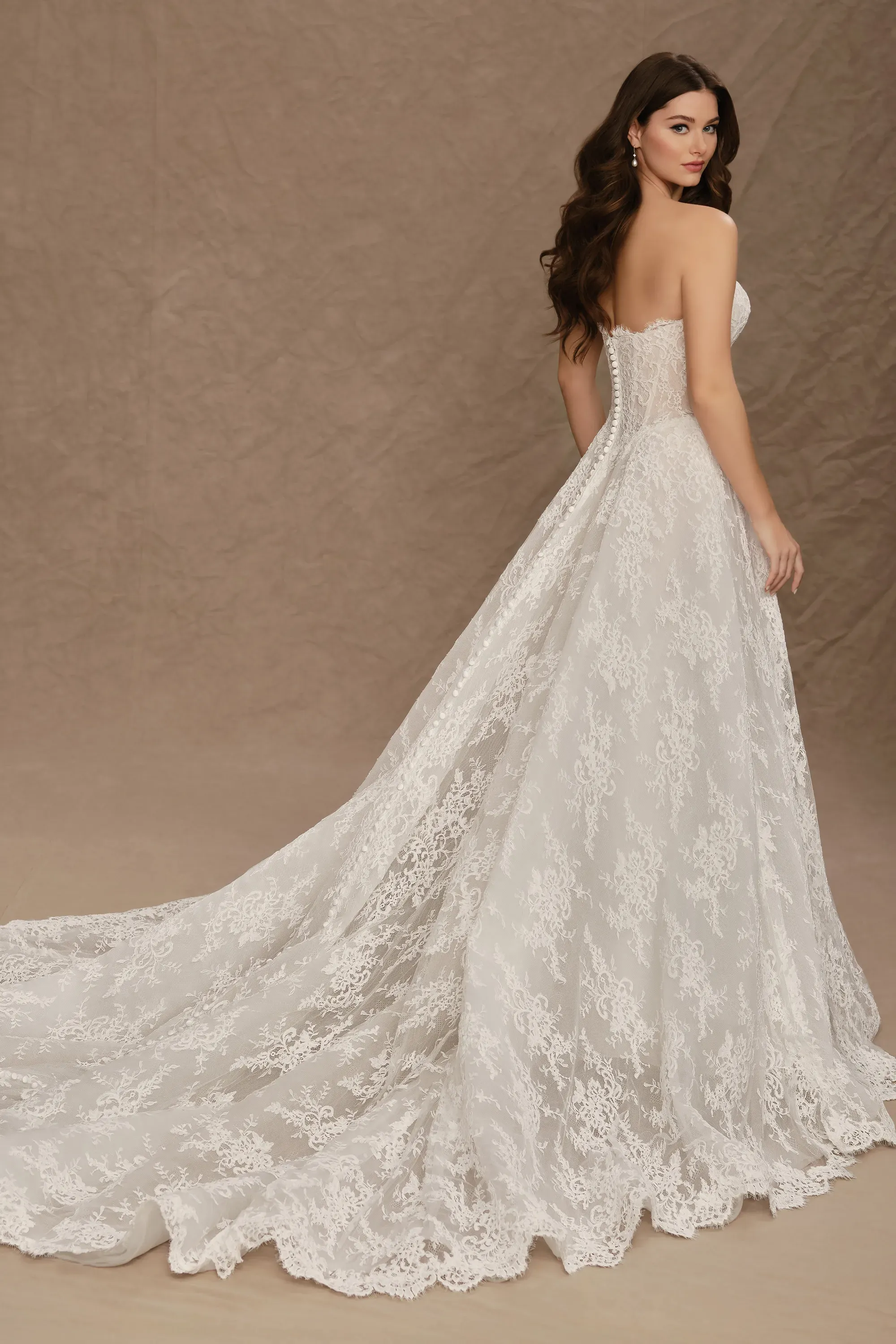 Straight Strapless Alencon Lace Wedding Dress #MT4025