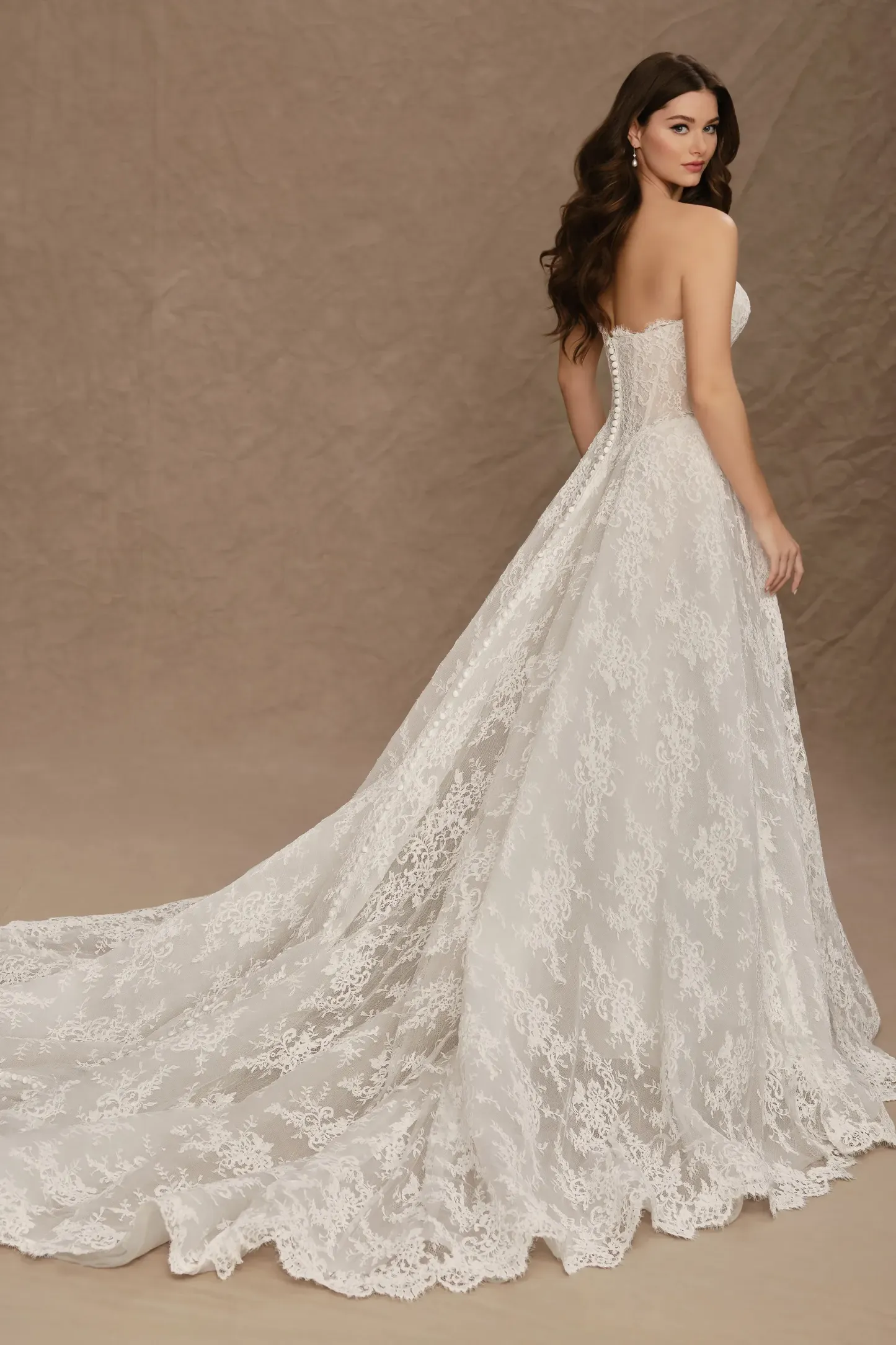 Straight Strapless Alencon Lace Wedding Dress #MT4025