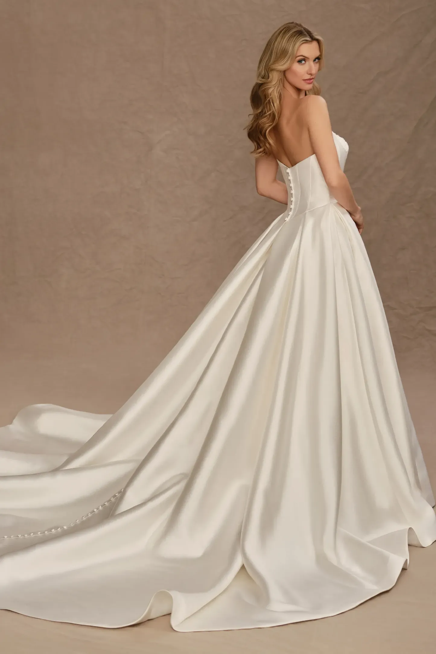 Straight Strapless Lace Appliques Mikado Wedding Dress With Pockets #MT4026