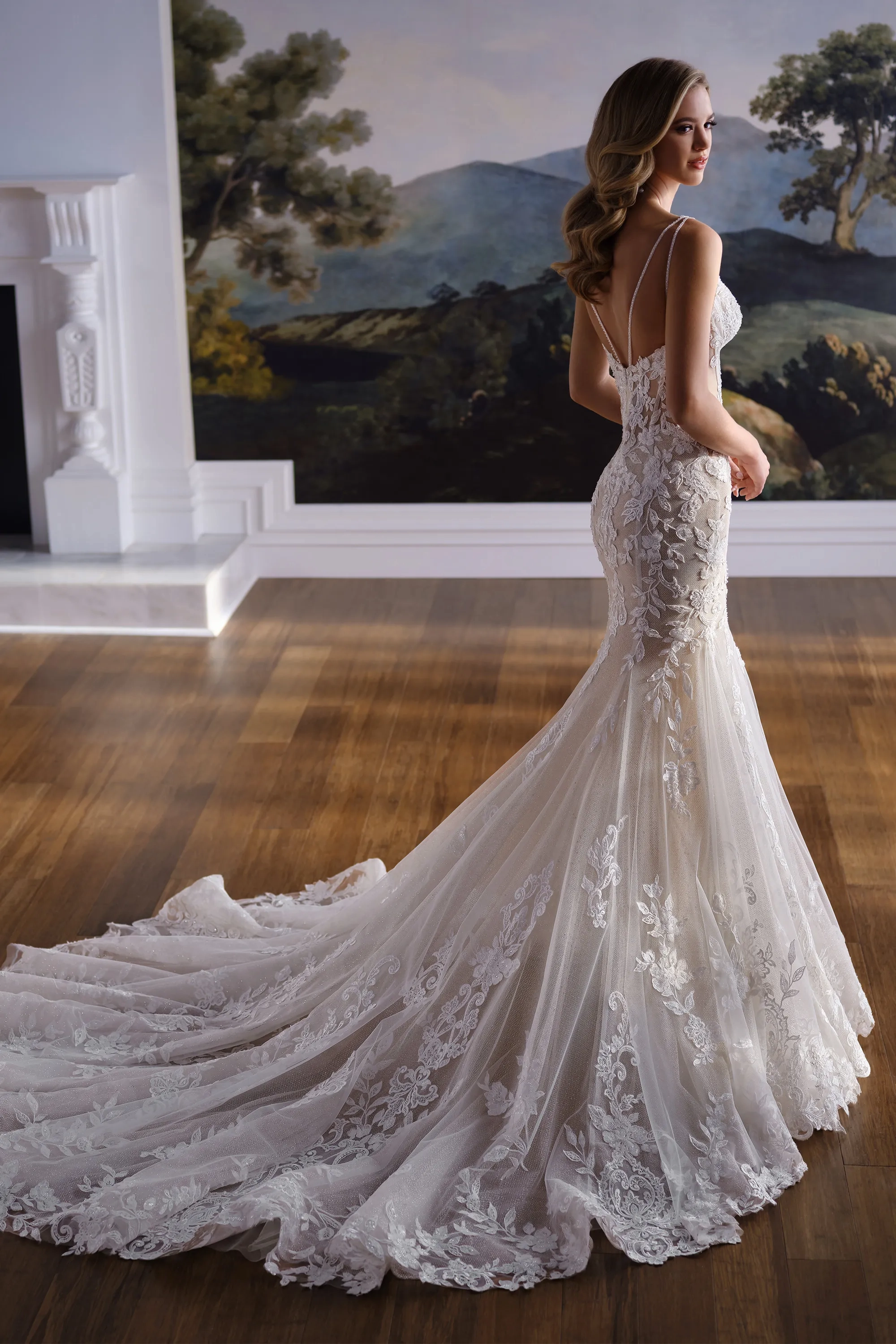 Mermaid Sweetheart Lace Appliques Tulle Wedding Dress #MT8107