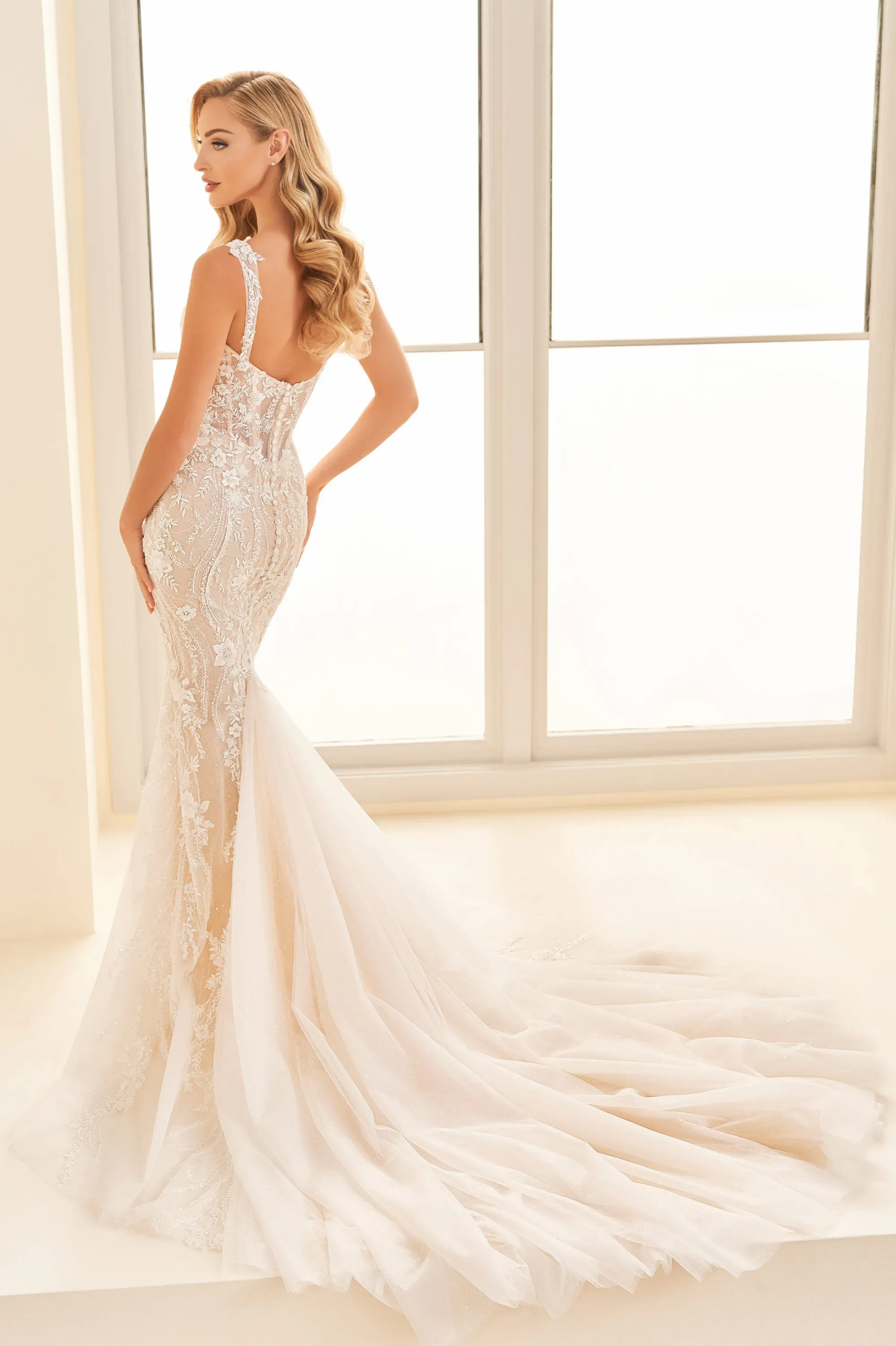 Mermaid Sweetheart Plunging V-Neck Lace Appliques Wedding Dress #E524