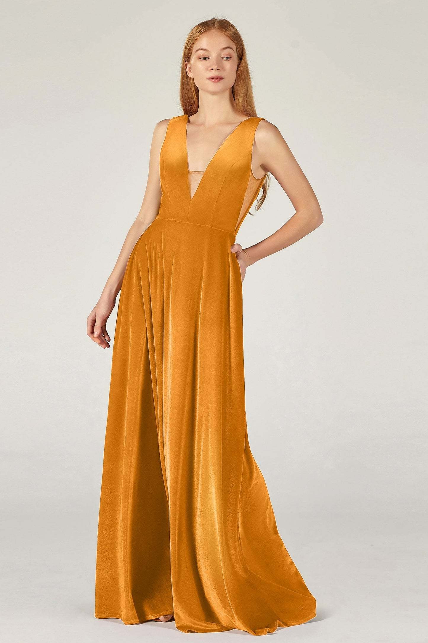 A-Line Floor Length Velvet Bridesmaid Dress CB0364