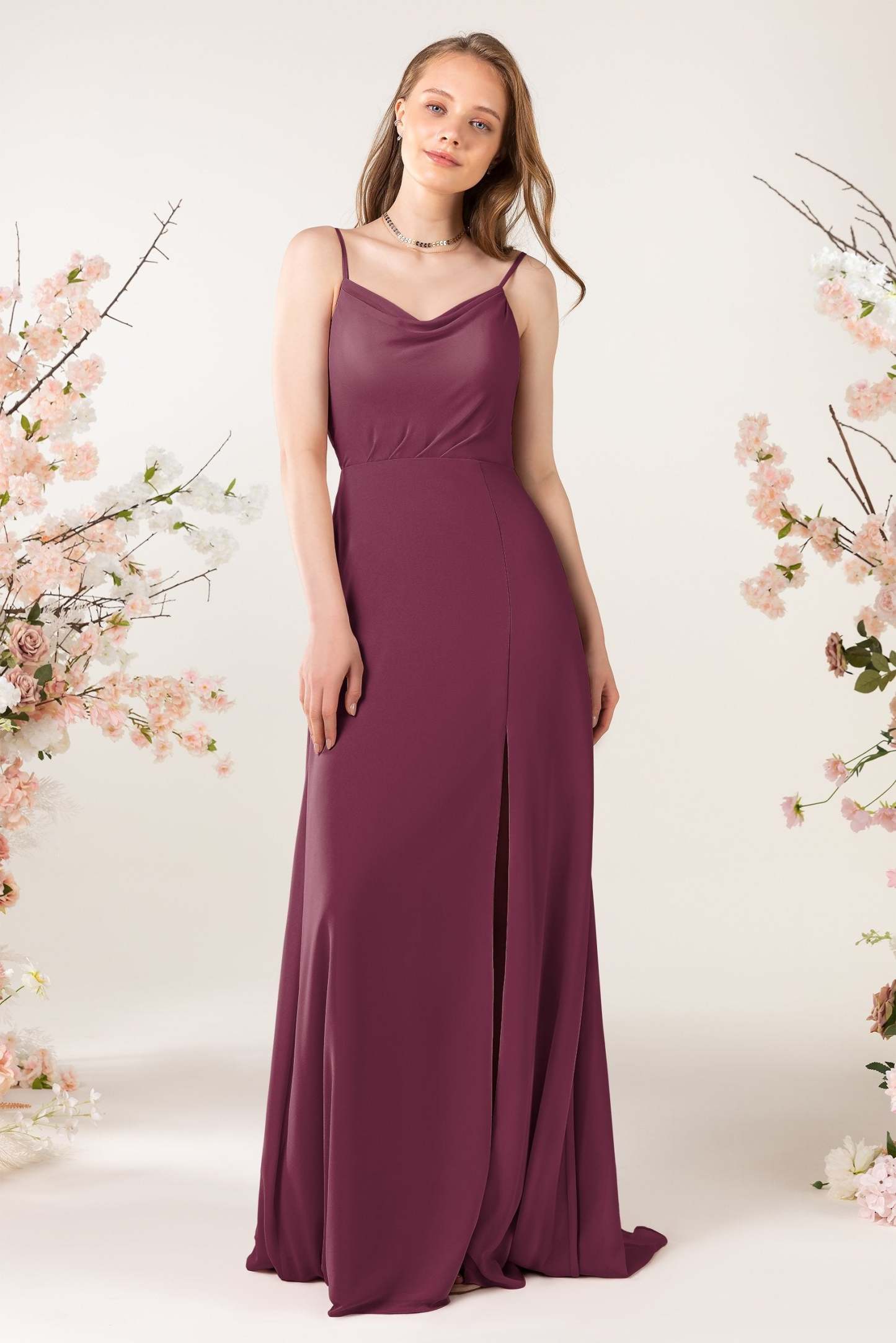 Sheath Sweep-Brush Train Chiffon Bridesmaid Dress CB0457