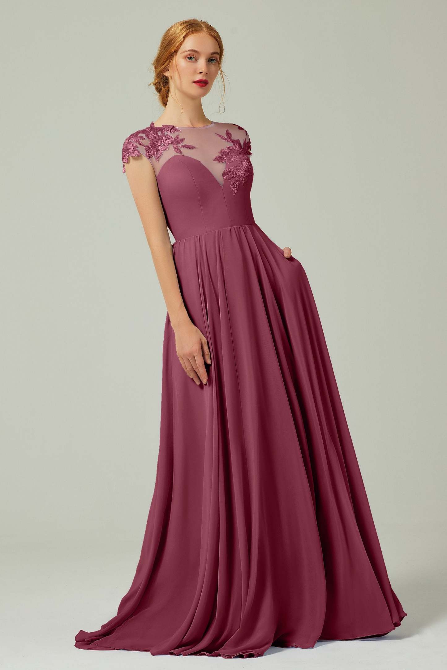 A-Line Sweep-Brush-Train Chiffon Bridesmaid Dress CB0248
