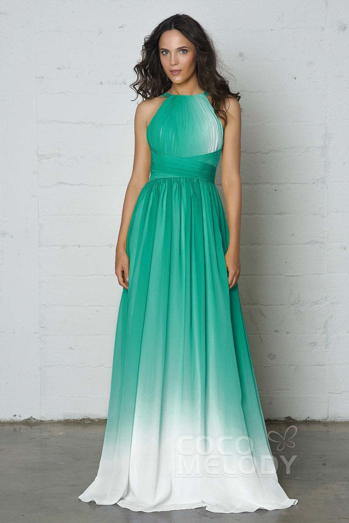 Sheath-Column Floor Length Chiffon Ombre Dress COZF17008