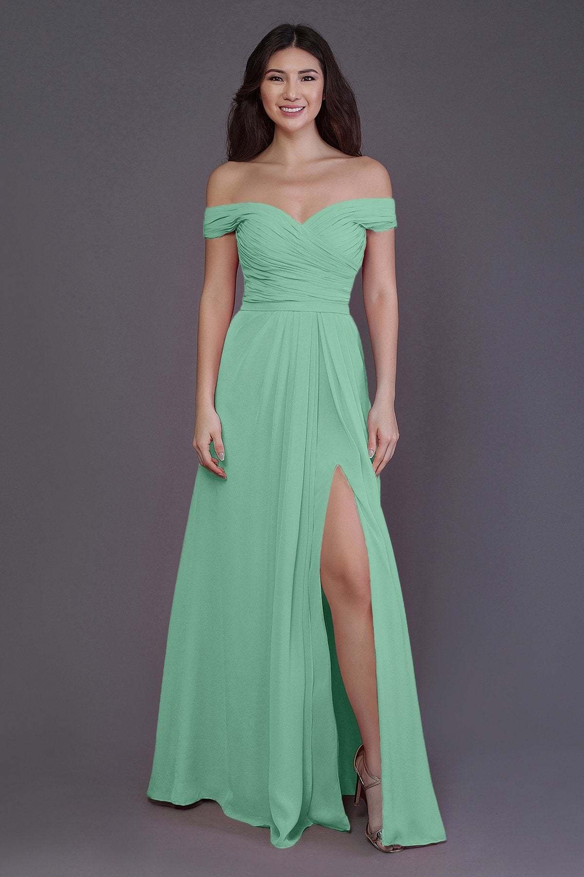 Sheath-Column Floor Length Chiffon Bridesmaid Dress PR3536