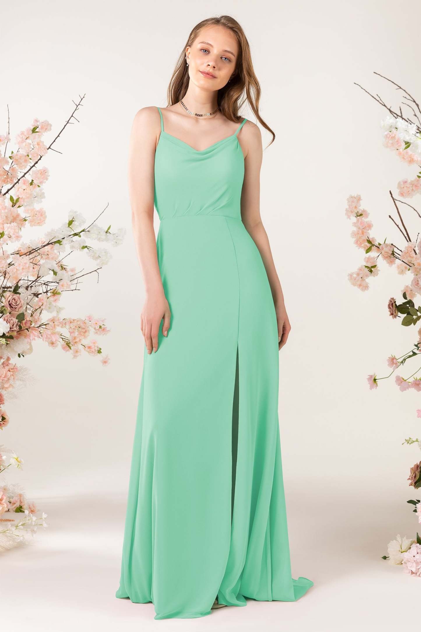 Sheath Sweep-Brush Train Chiffon Bridesmaid Dress CB0457