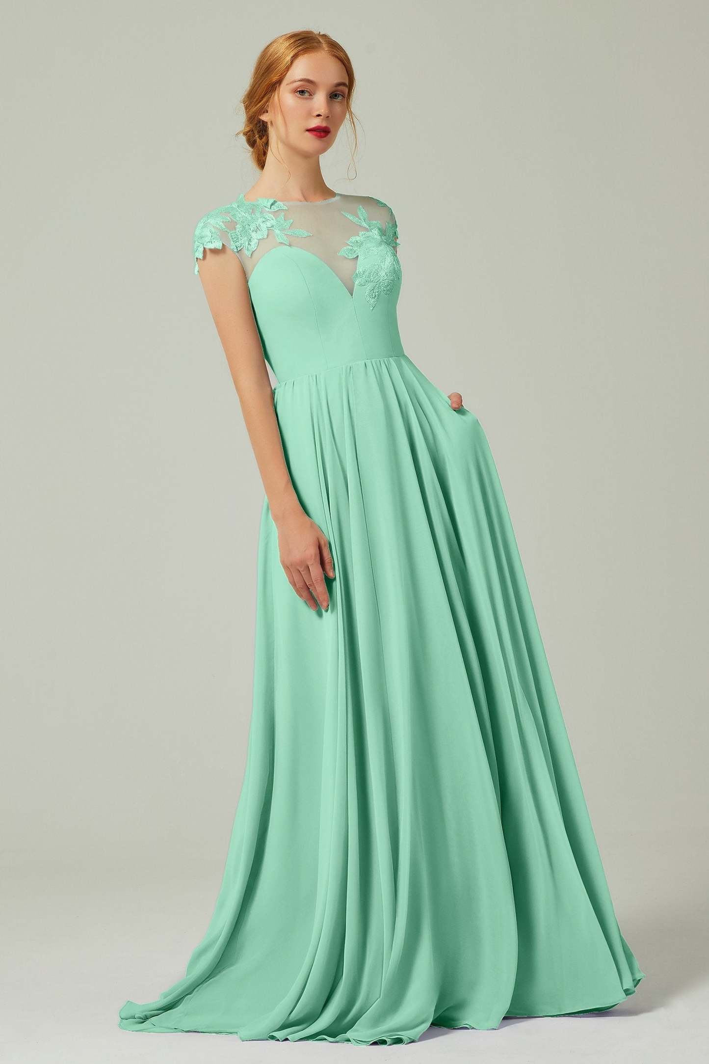 A-Line Sweep-Brush-Train Chiffon Bridesmaid Dress CB0248