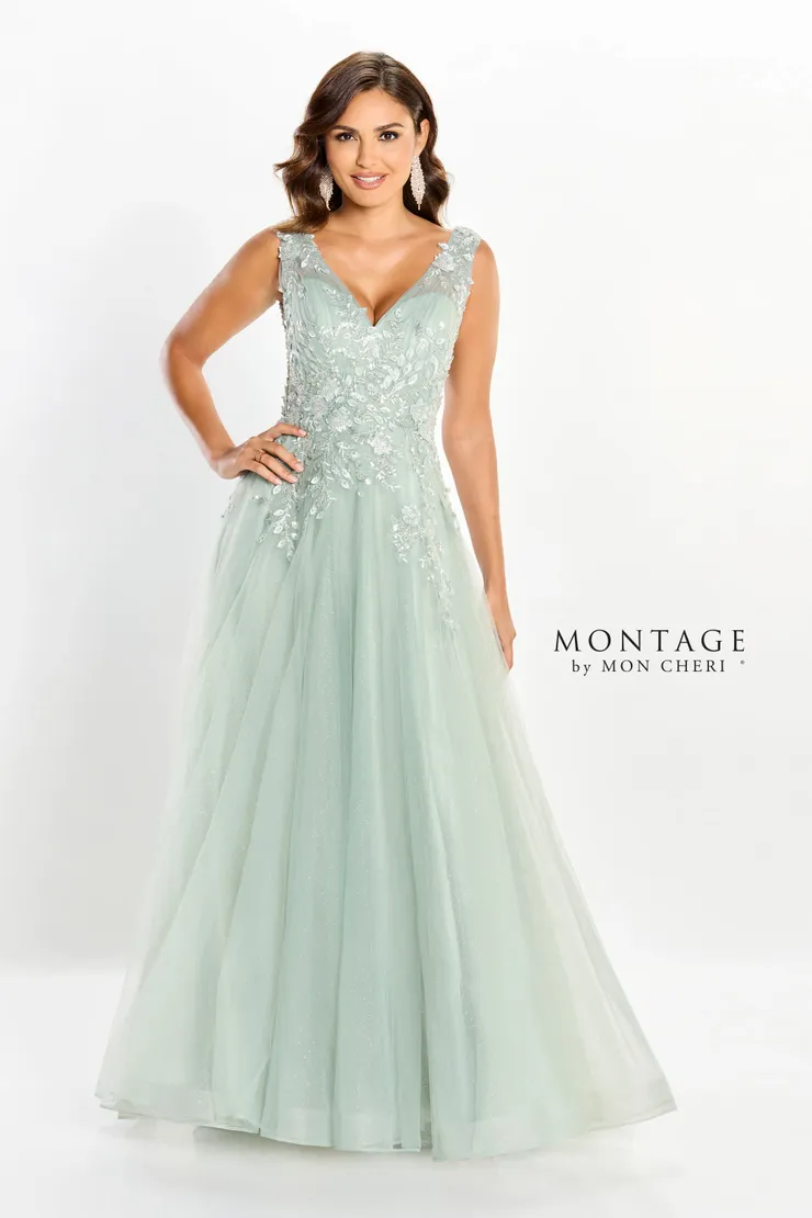 Enchanting Glitter Tulle Floral Applique Mother Of The Bride Dress #M2203