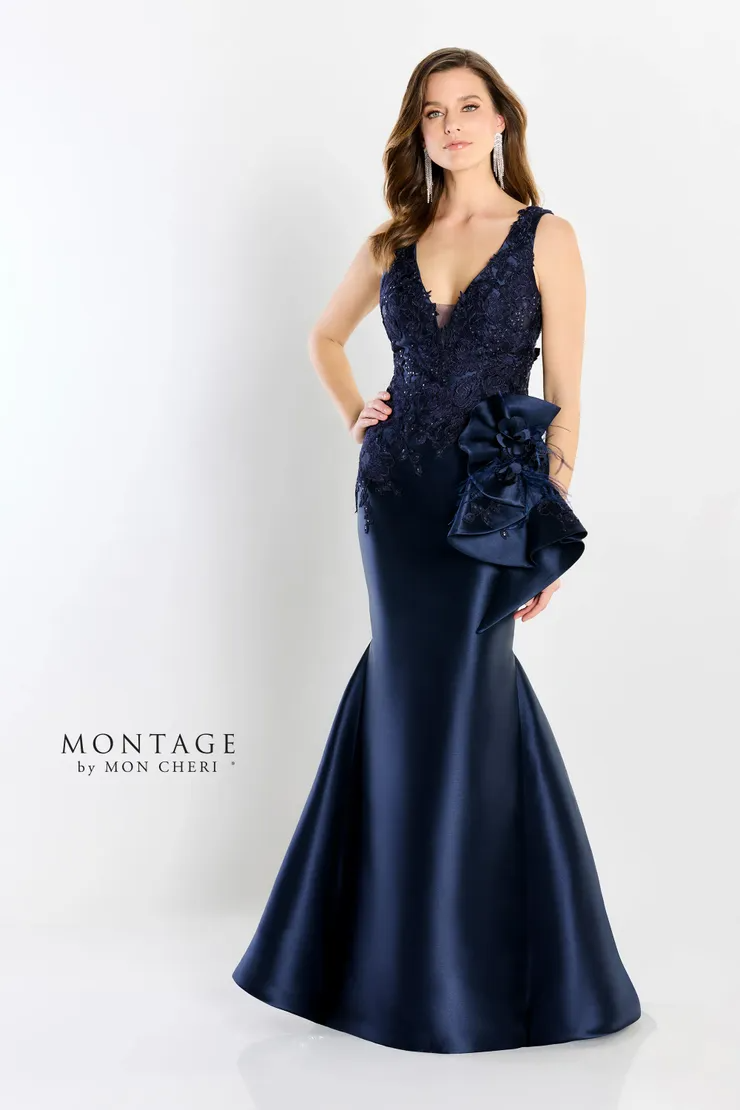 Chic Mermaid Illusion Plunge V-Neck Mikado Mother of the Bride Dress #M2206