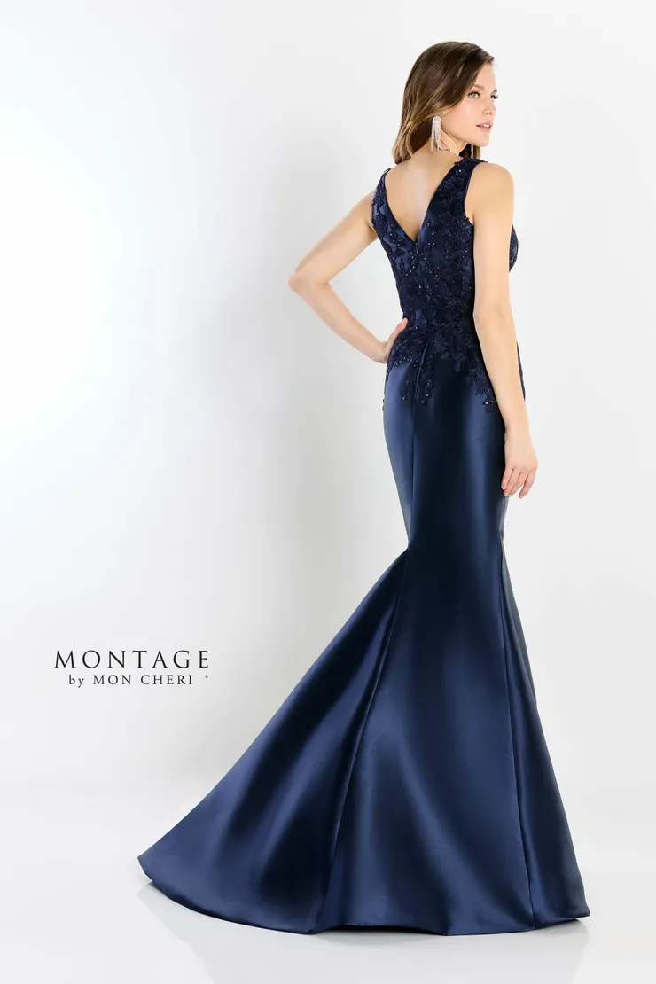 Chic Mermaid Illusion Plunge V-Neck Mikado Mother of the Bride Dress #M2206