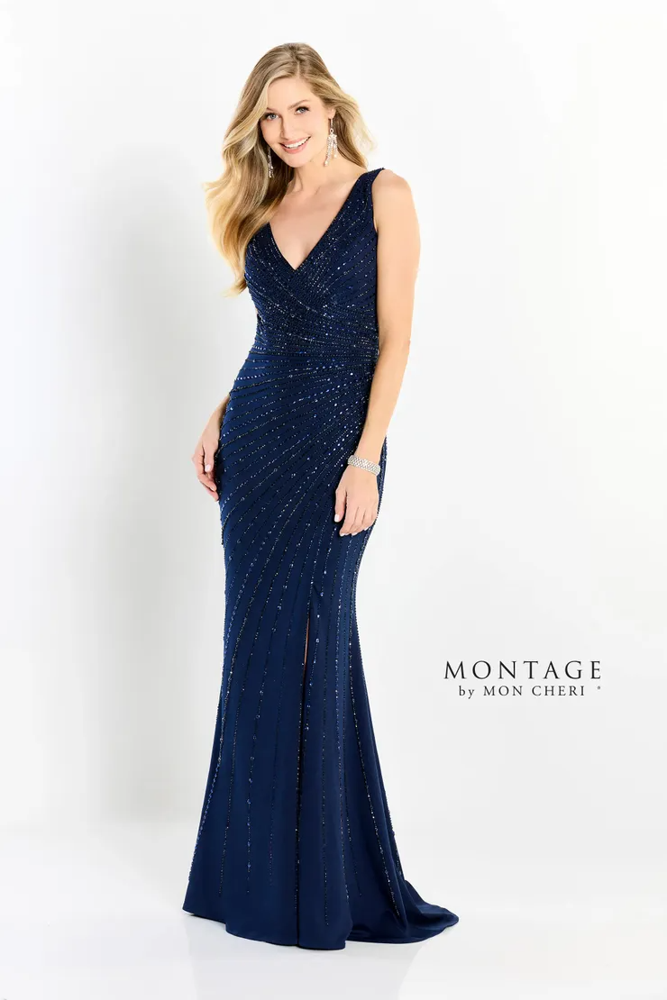 Sultry V-Neck Sparkling Bead Matte Jersey Mother of the Bride Dress #M2211