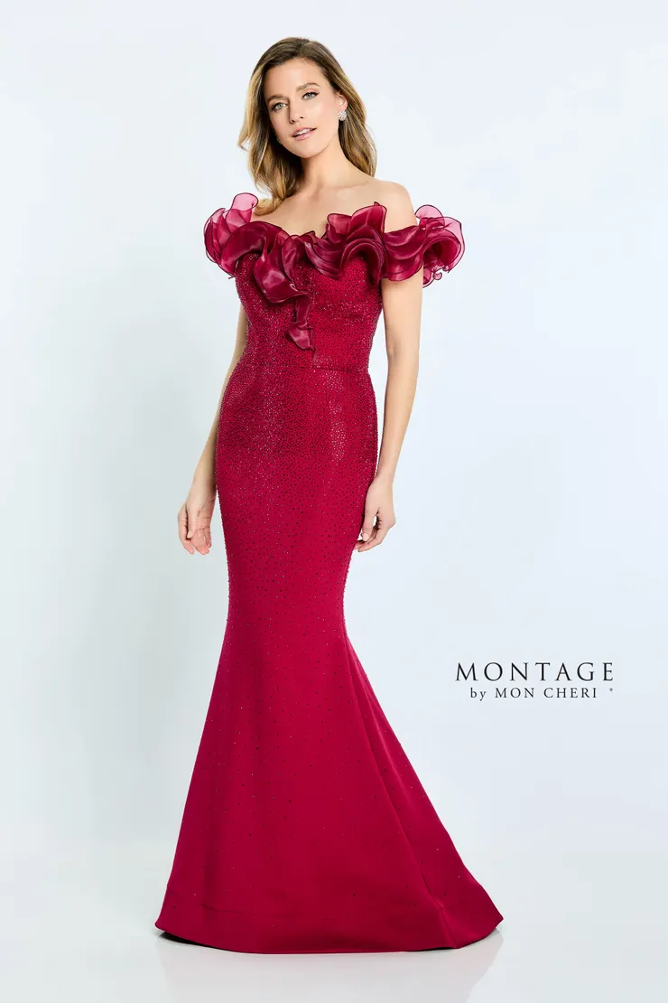 Fit And Flare Off-The-Shoulder Stretch Crepe Mother Of The Bride Dress #M503