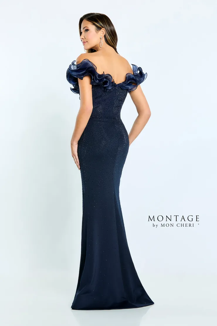 Fit And Flare Off-The-Shoulder Stretch Crepe Mother Of The Bride Dress #M503