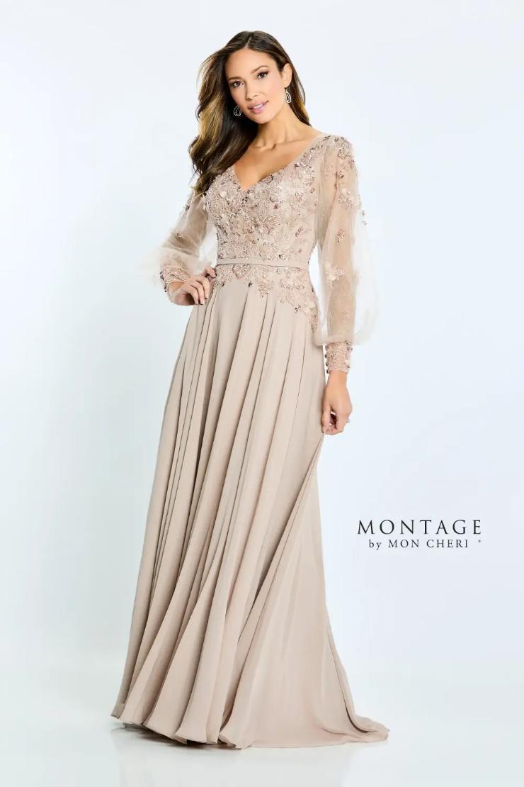 A-Line V-Neck Chiffon Long Sleeve Mother of the Bride Dress #M505