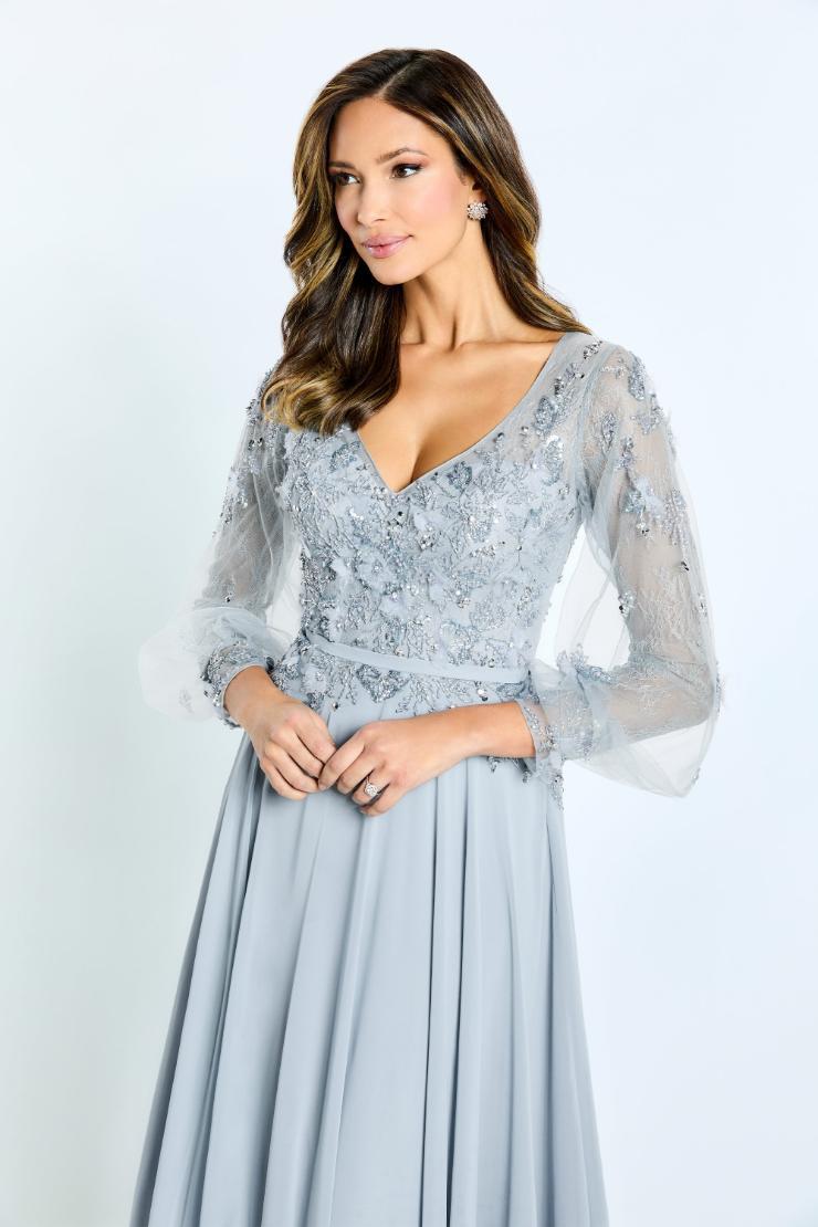 A-Line V-Neck Chiffon Long Sleeve Mother of the Bride Dress #M505