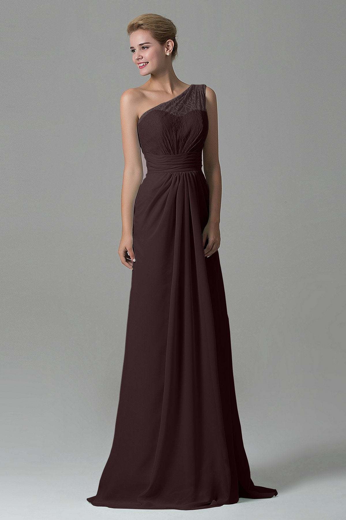 Sheath Sweep Train Lace/Chiffon Bridesmaid Dress COZK16004