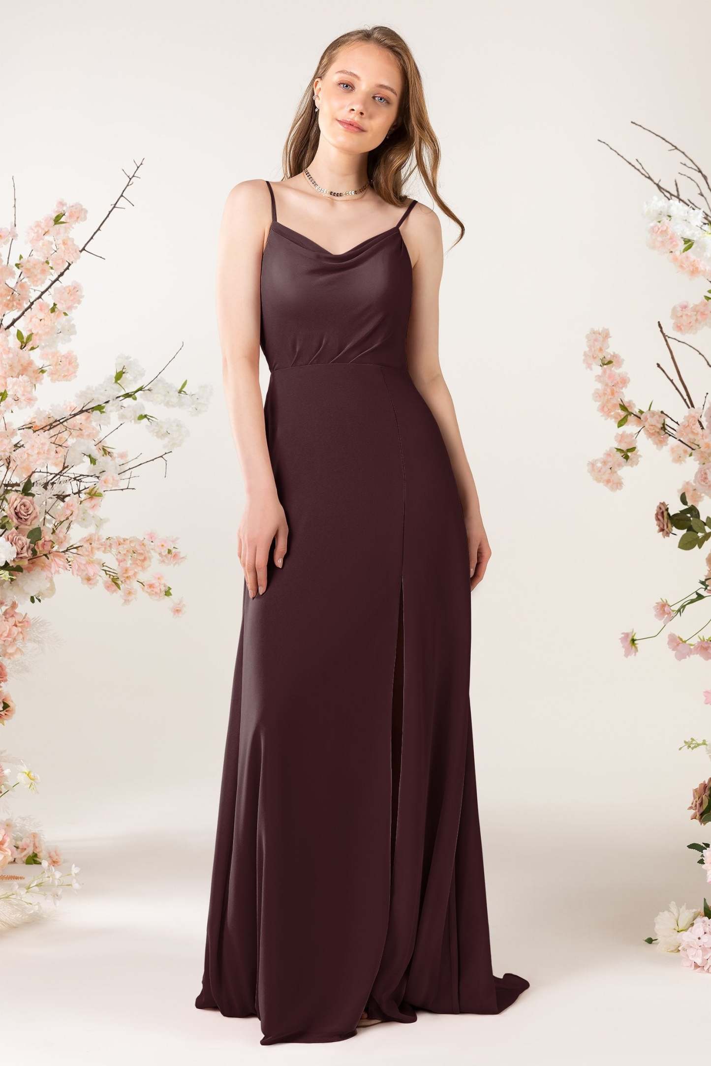 Sheath Sweep-Brush Train Chiffon Bridesmaid Dress CB0457