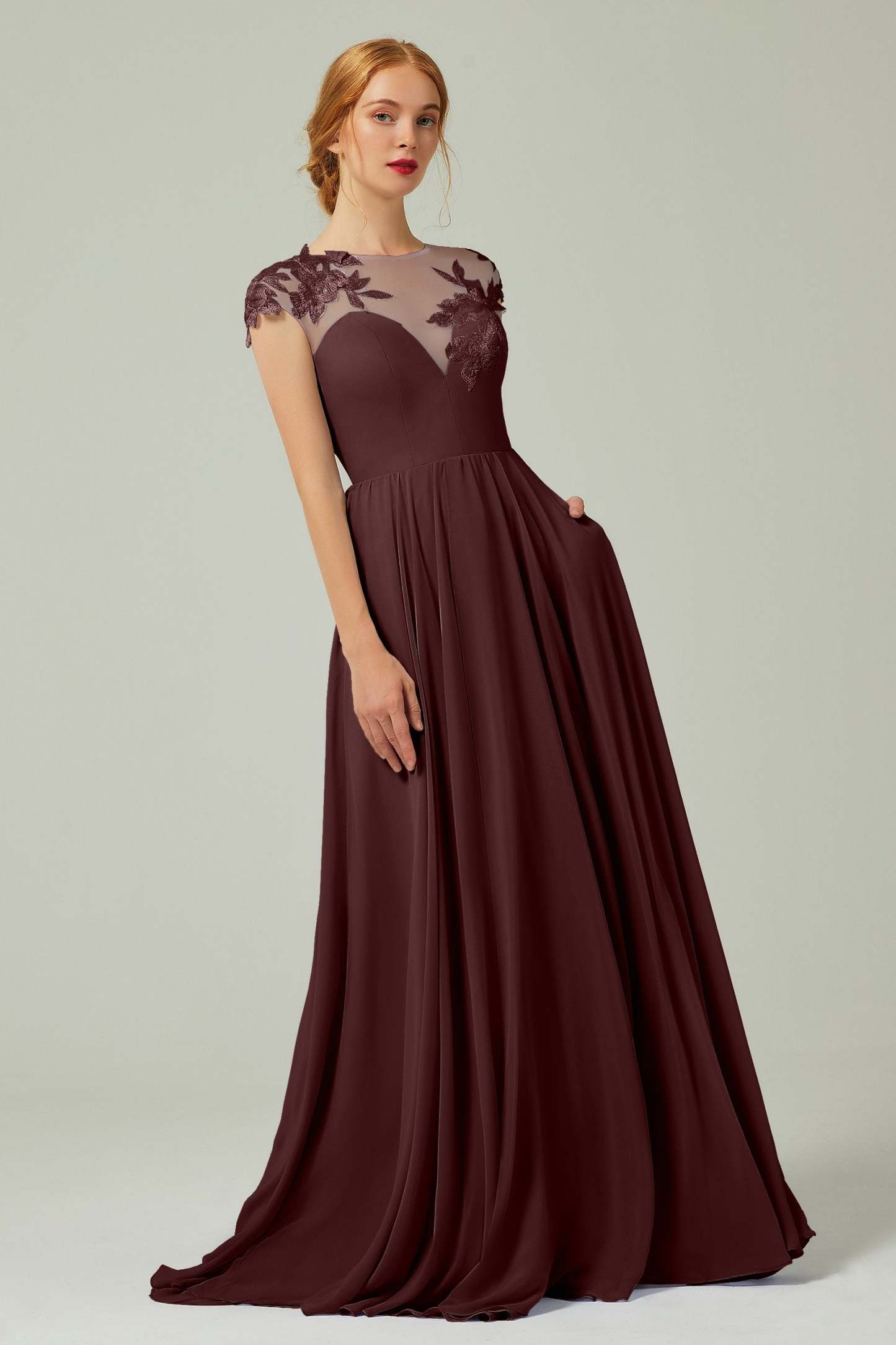 A-Line Sweep-Brush-Train Chiffon Bridesmaid Dress CB0248
