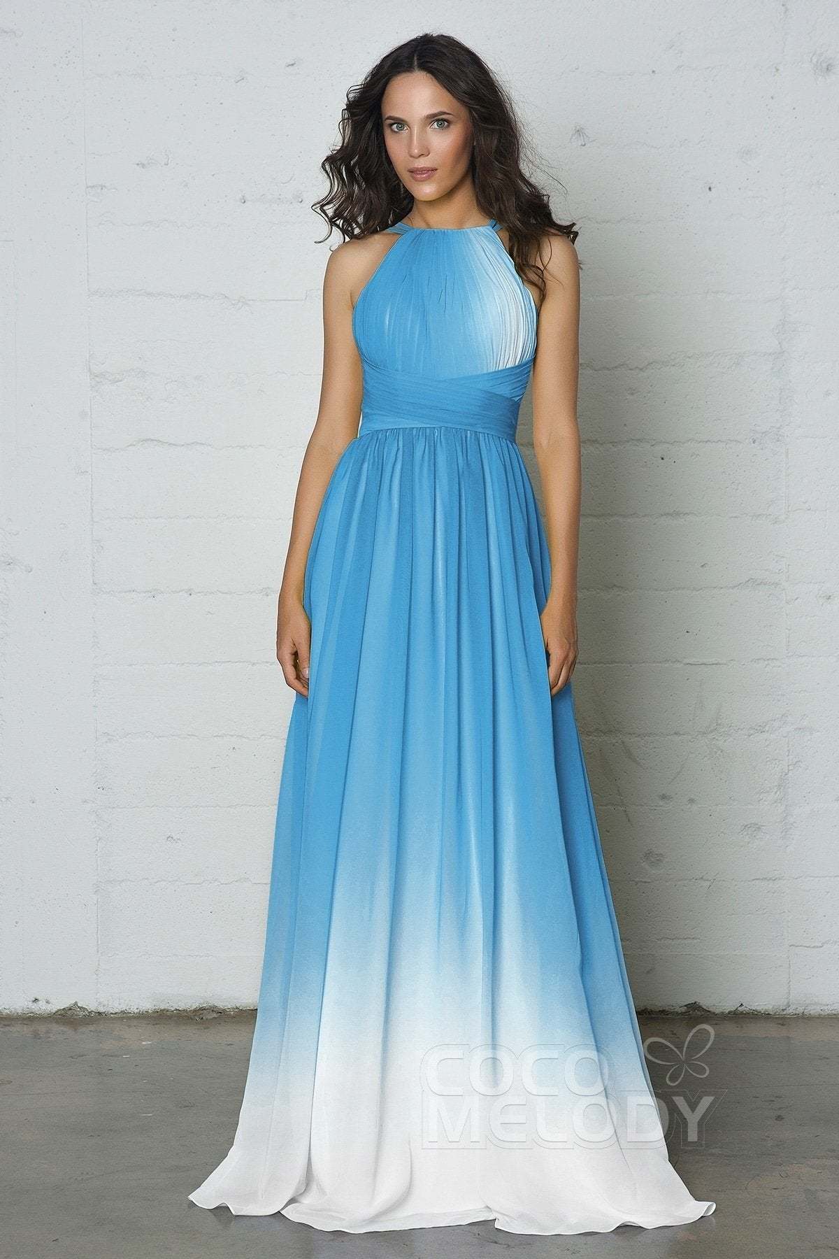 Sheath-Column Floor Length Chiffon Ombre Dress COZF17008