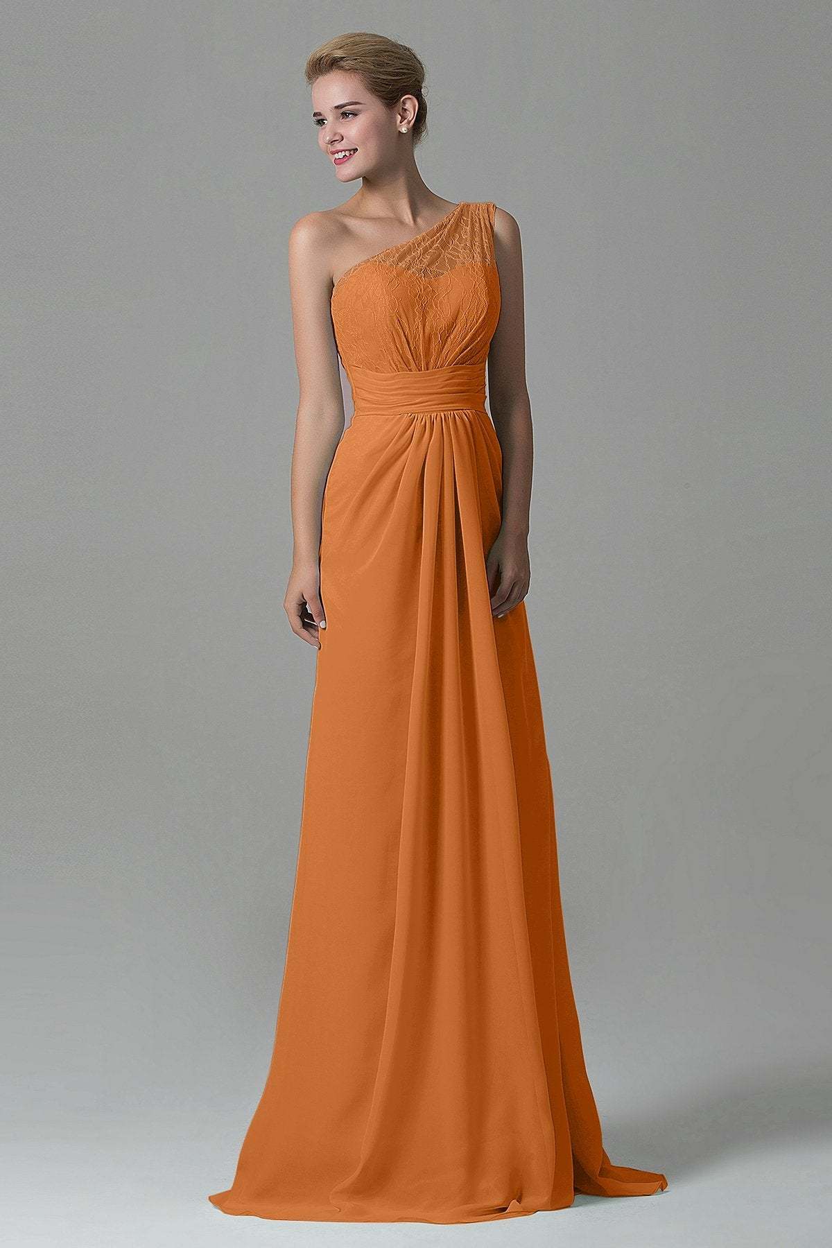 Sheath Sweep Train Lace/Chiffon Bridesmaid Dress COZK16004