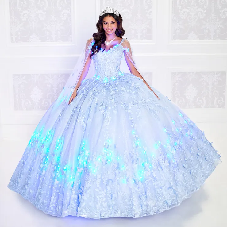 V-Neck Beading Embroidered Lace Quinceanera Dress With Detachable Cape #PR12261