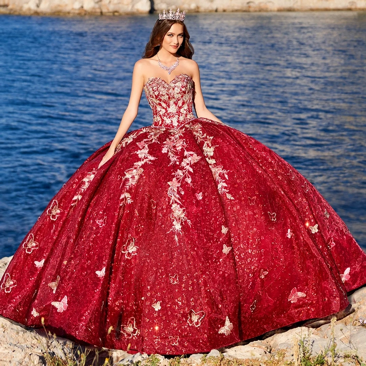 Sweetheart Strapless Embroidered Lace Quinceanera Dress With 3D Flowers #PR30121