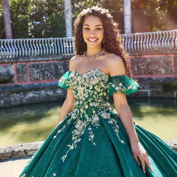 Stunning Sweetheart Embroidered Lace Glitter Quinceanera Dress #PR30134