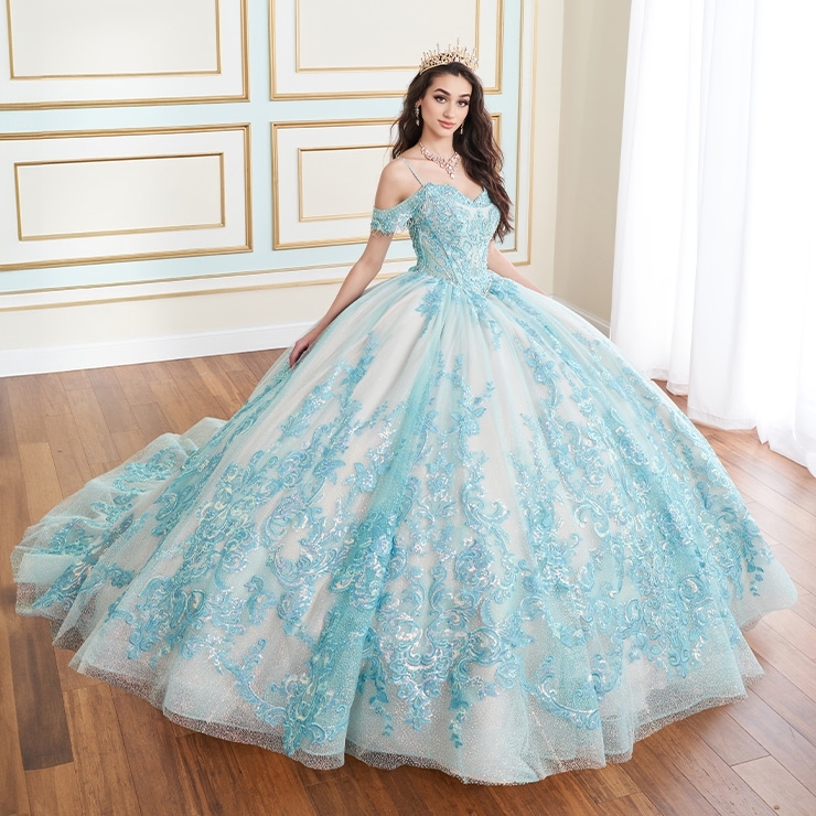 Dreamy Scoop Sweetheart Glitter Tulle Lace Appliques Quinceanera Dress #PR30153
