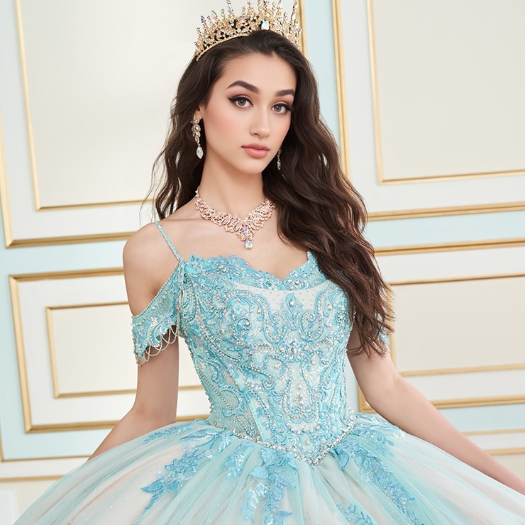 Dreamy Scoop Sweetheart Glitter Tulle Lace Appliques Quinceanera Dress #PR30153