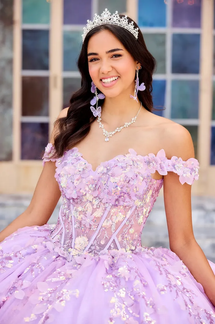 Dreamy Sweetheart Off-the-Shoulder Ombre Glitter Tulle Quinceanera Dress #PR30162