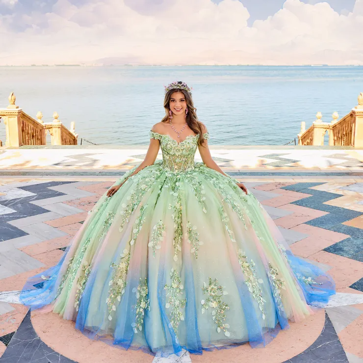 Dreamy Sweetheart Off-the-Shoulder Ombre Glitter Tulle Quinceanera Dre