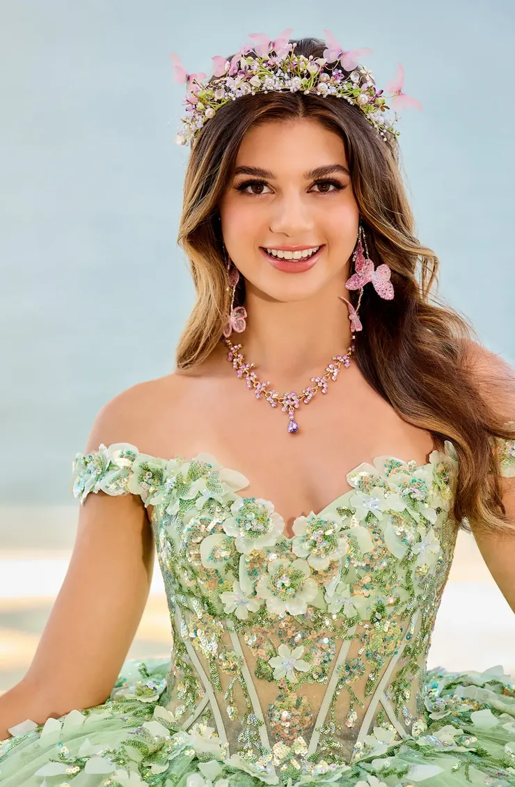 Dreamy Sweetheart Off-the-Shoulder Ombre Glitter Tulle Quinceanera Dress #PR30162